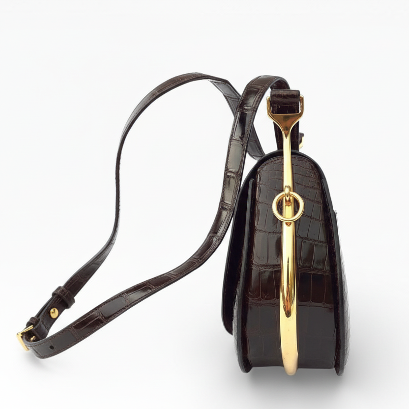 Hermès Passe-Guide Shiny Porosus Crocodile Ebène Gold Hardware