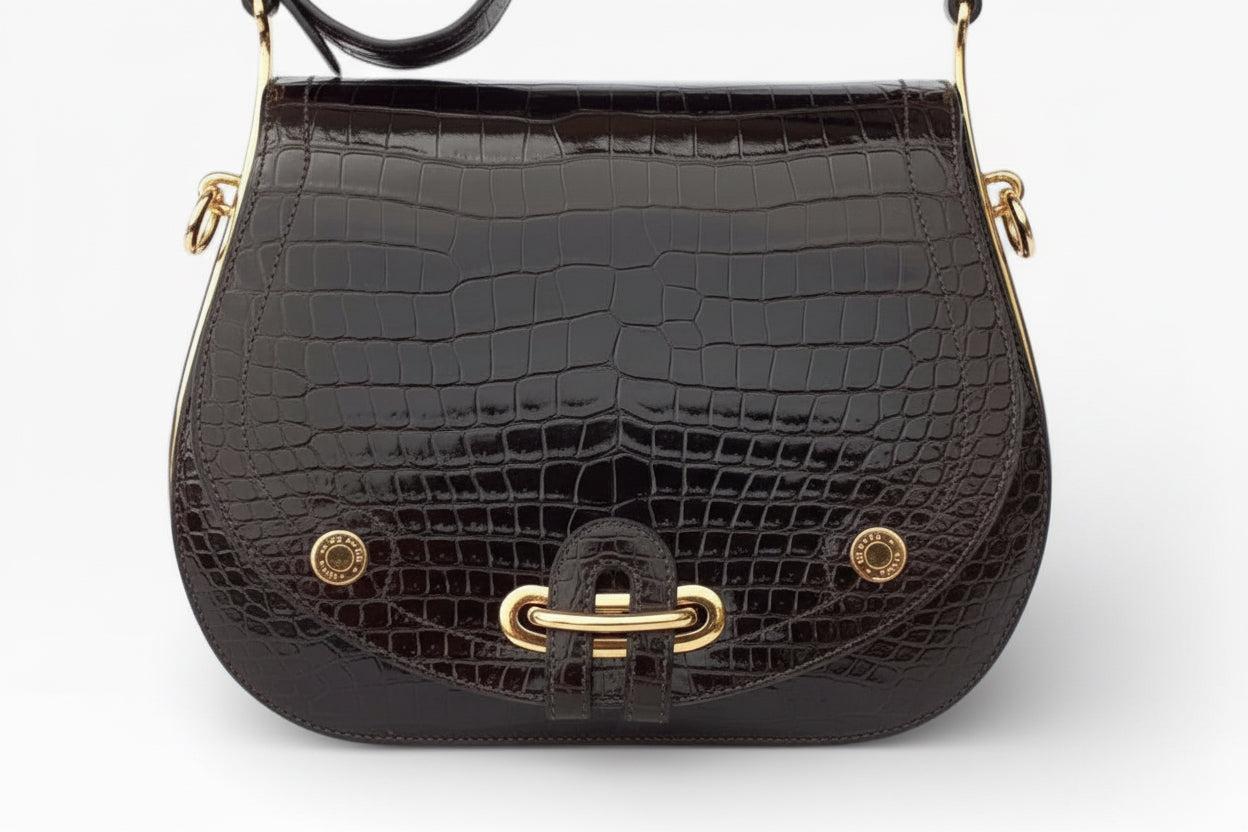 Hermès Passe-Guide Shiny Porosus Crocodile Ebène Gold Hardware