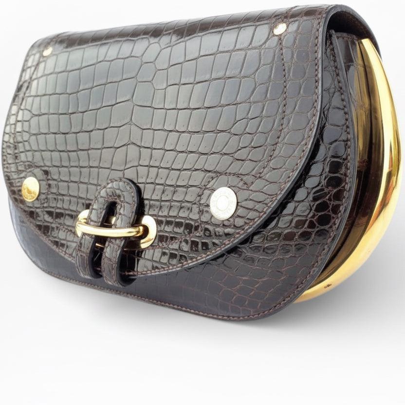 Hermès Passe-Guide Shiny Porosus Crocodile Ebène Gold Hardware