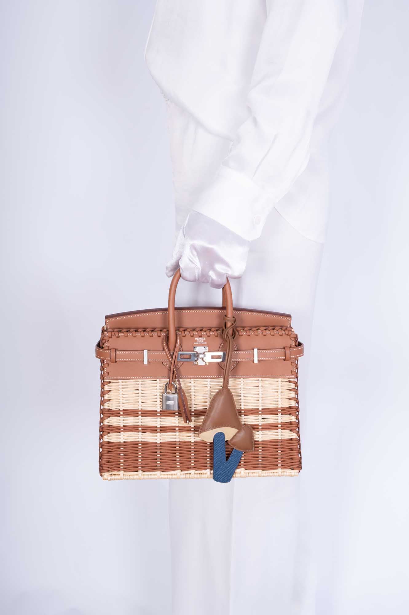 Hermès Picnic Birkin 25 Gold Swift & Stripe Osier Wicker Palladium Hardware