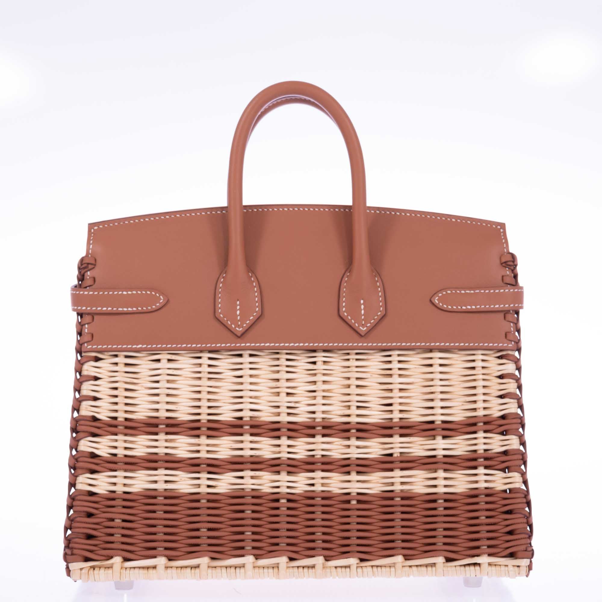 Hermès Picnic Birkin 25 Gold Swift & Stripe Osier Wicker Palladium