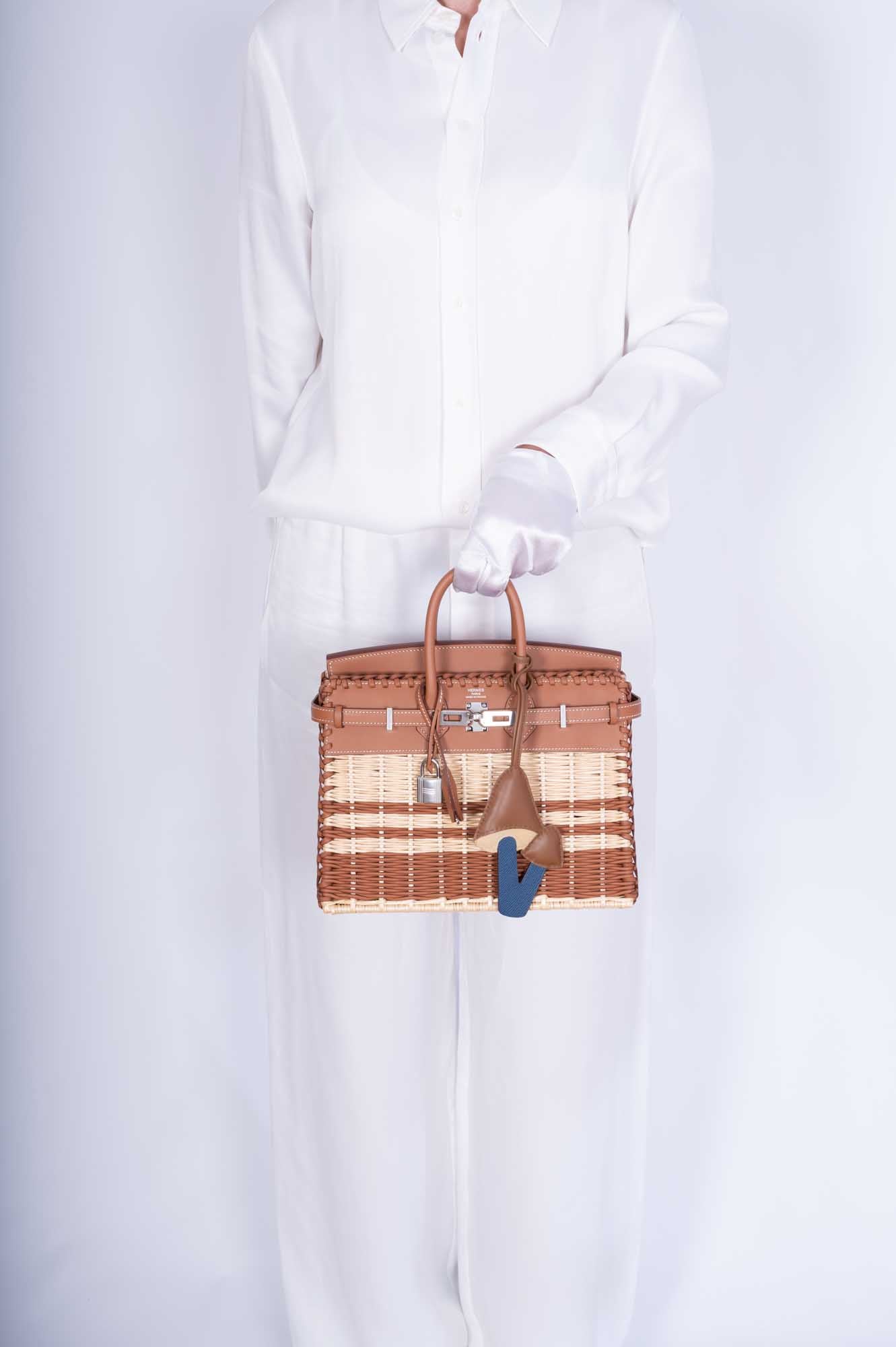 Hermès Picnic Birkin 25 Gold Swift & Stripe Osier Wicker Palladium Hardware