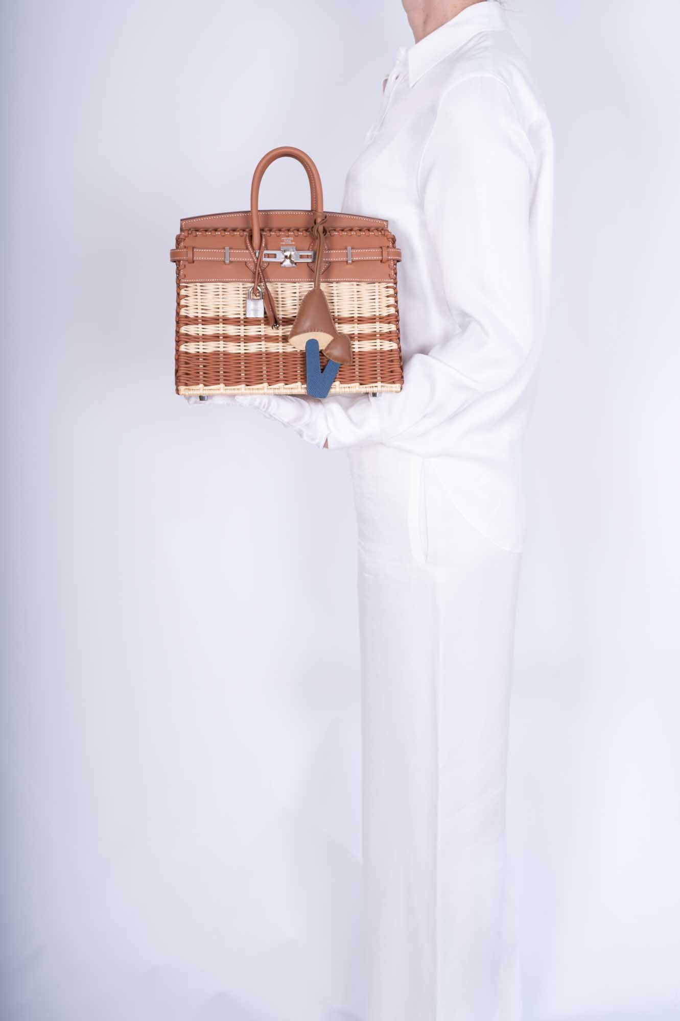 Hermès Picnic Birkin 25 Gold Swift & Stripe Osier Wicker Palladium Hardware