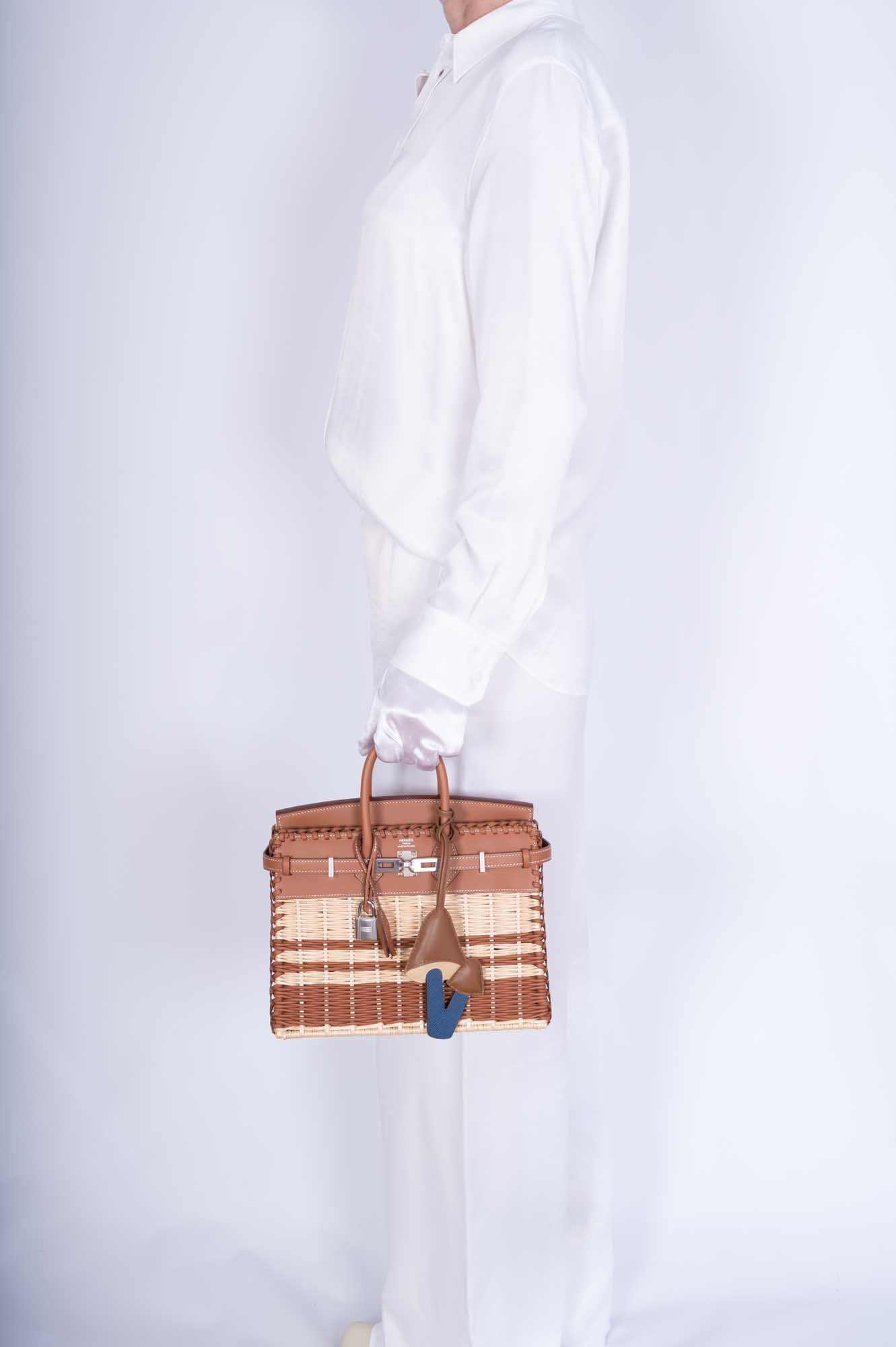 Hermès Picnic Birkin 25 Gold Swift and Stripe Osier Wicker Palladium Hardware