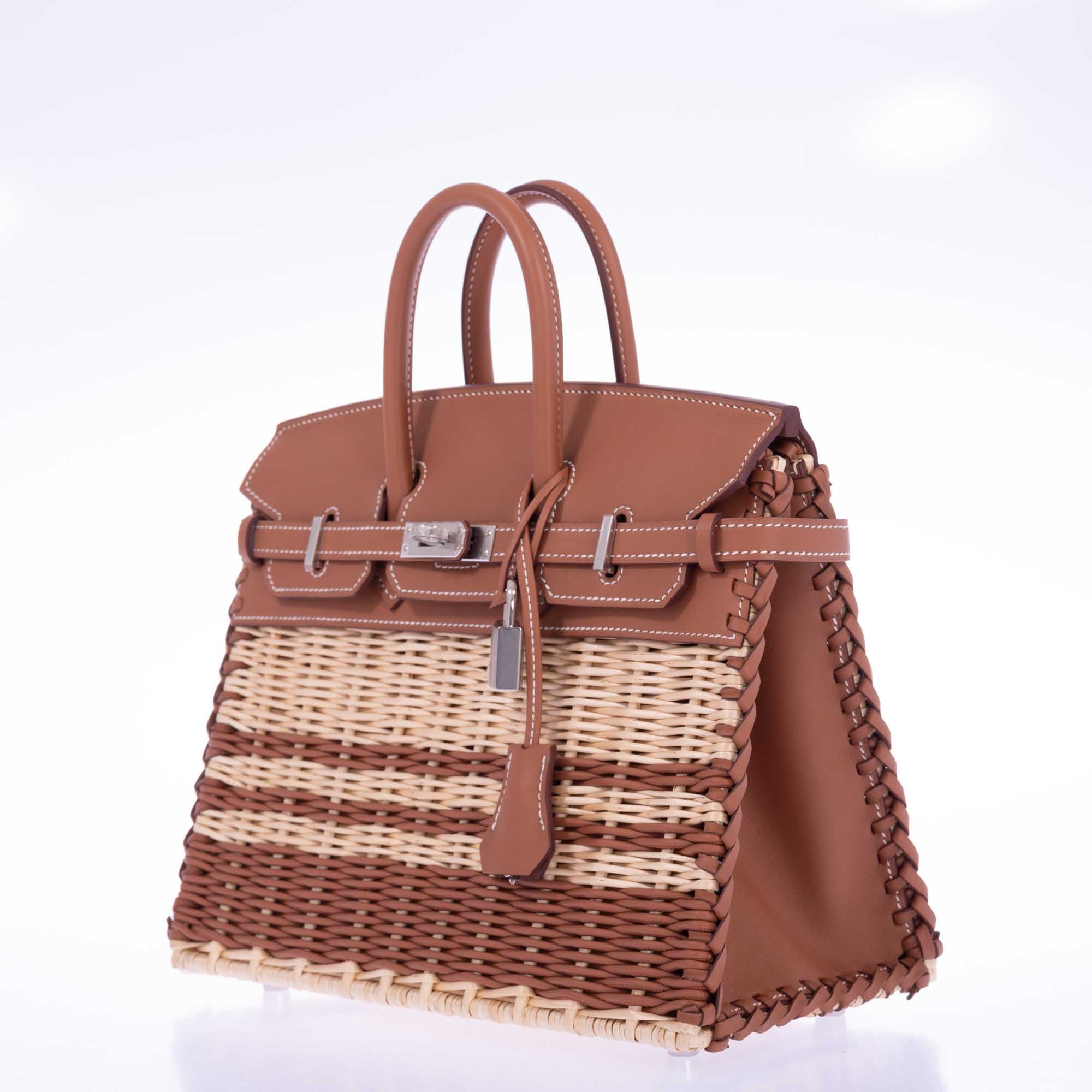 Hermès Picnic Birkin 25 Gold Swift and Stripe Osier Wicker Palladium Hardware