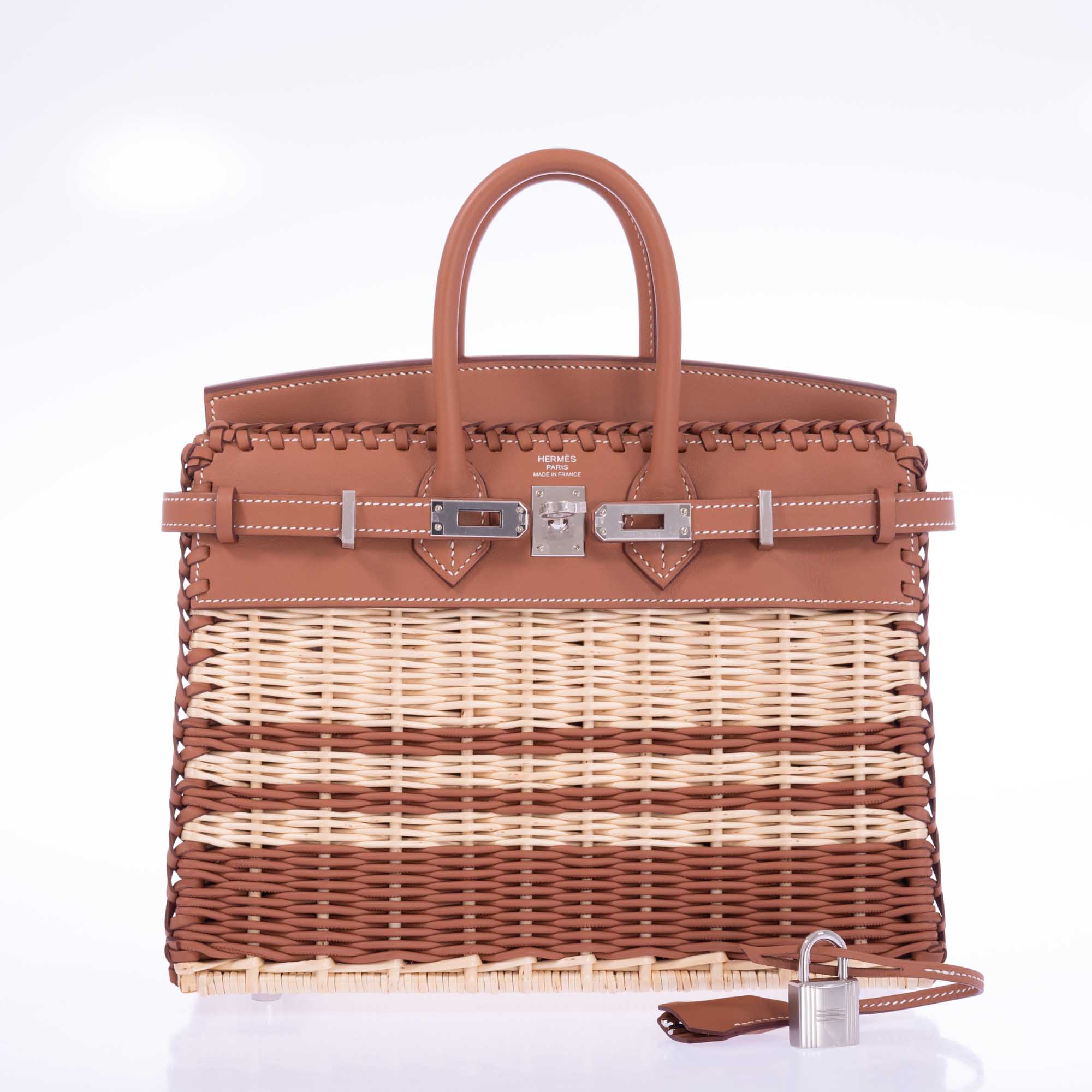 Hermès Picnic Birkin 25 Gold Swift and Stripe Osier Wicker Palladium Hardware