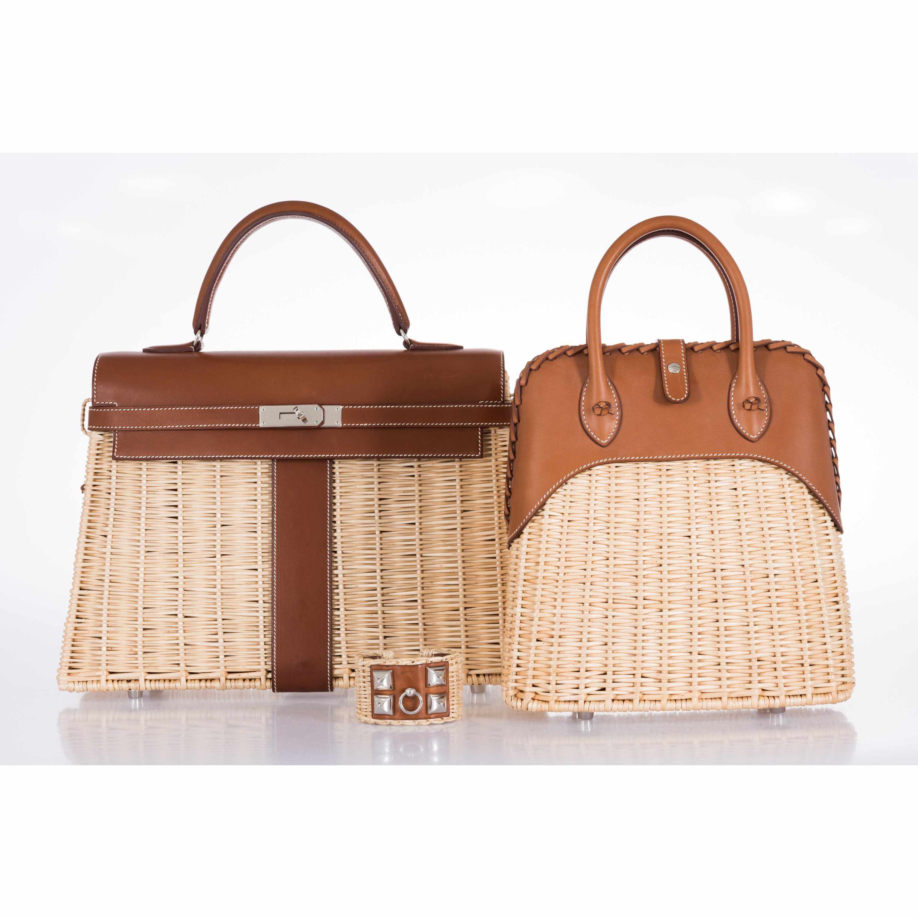 Hermès Picnic Bolide 25 Fauve Barenia and Osier Wicker Palladium Hardware