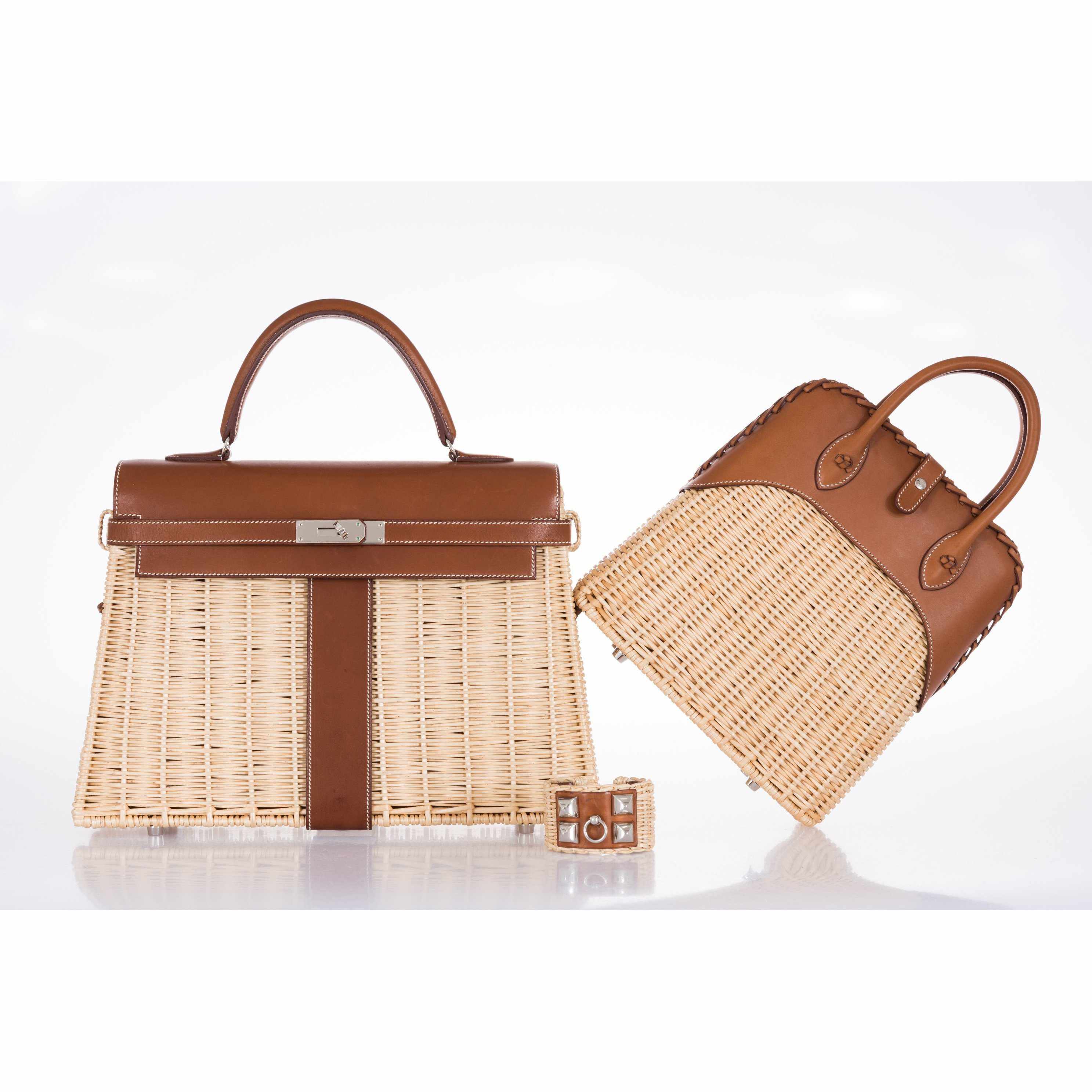 Hermès Picnic Bolide 25 Fauve Barenia and Osier Wicker Palladium Hardware