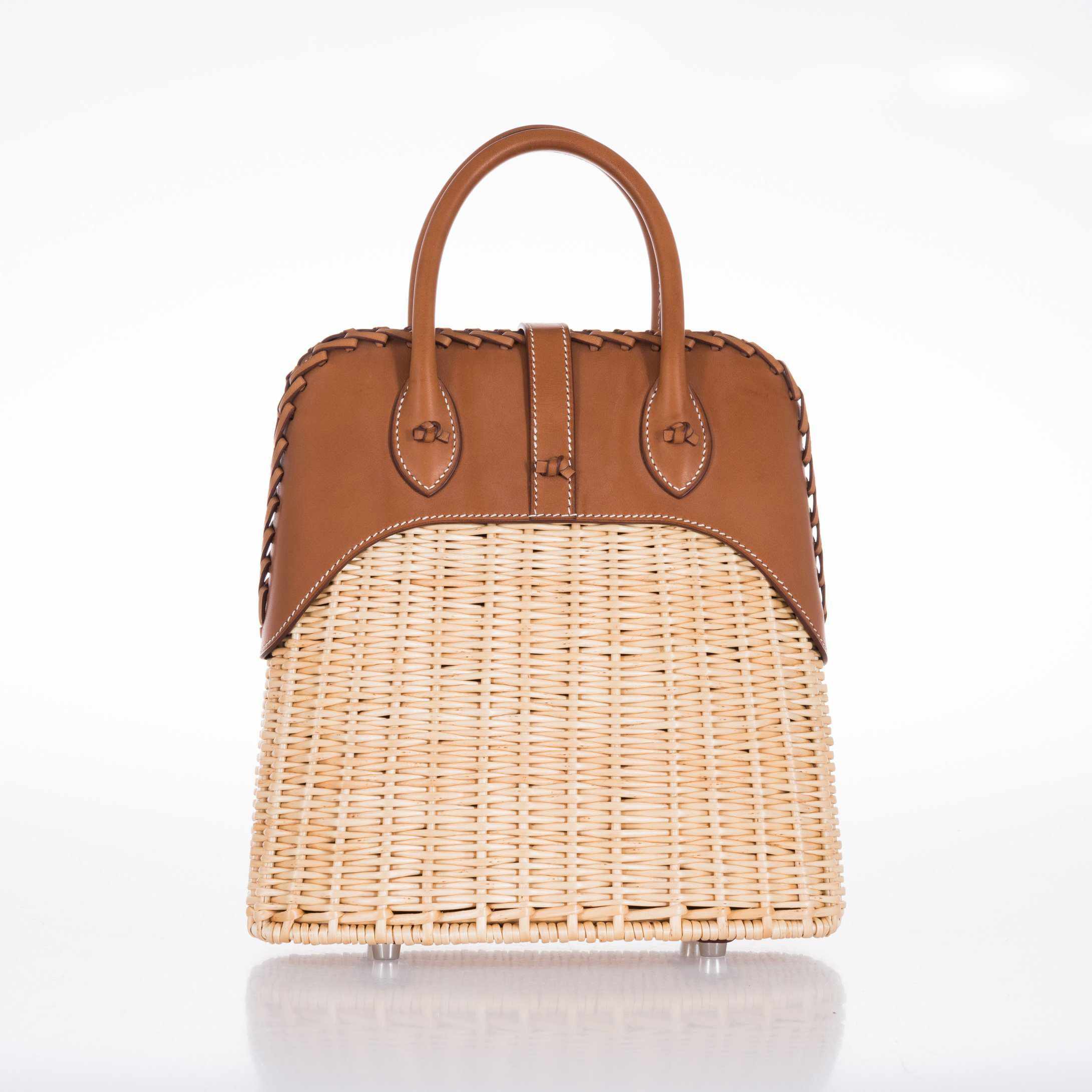 Hermès Picnic Bolide 25 Fauve Barenia and Osier Wicker Palladium Hardware