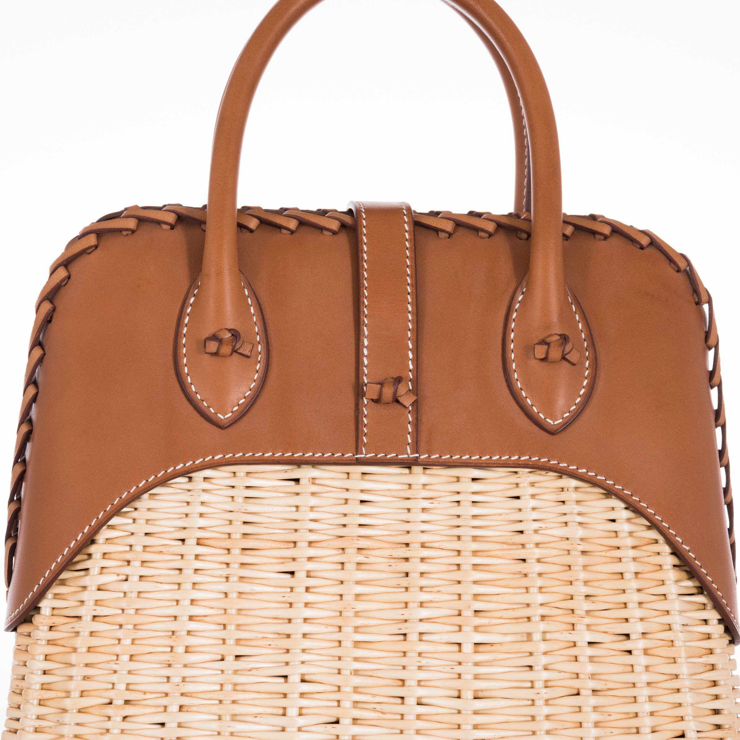 Hermès Picnic Bolide 25 Fauve Barenia and Osier Wicker Palladium Hardware