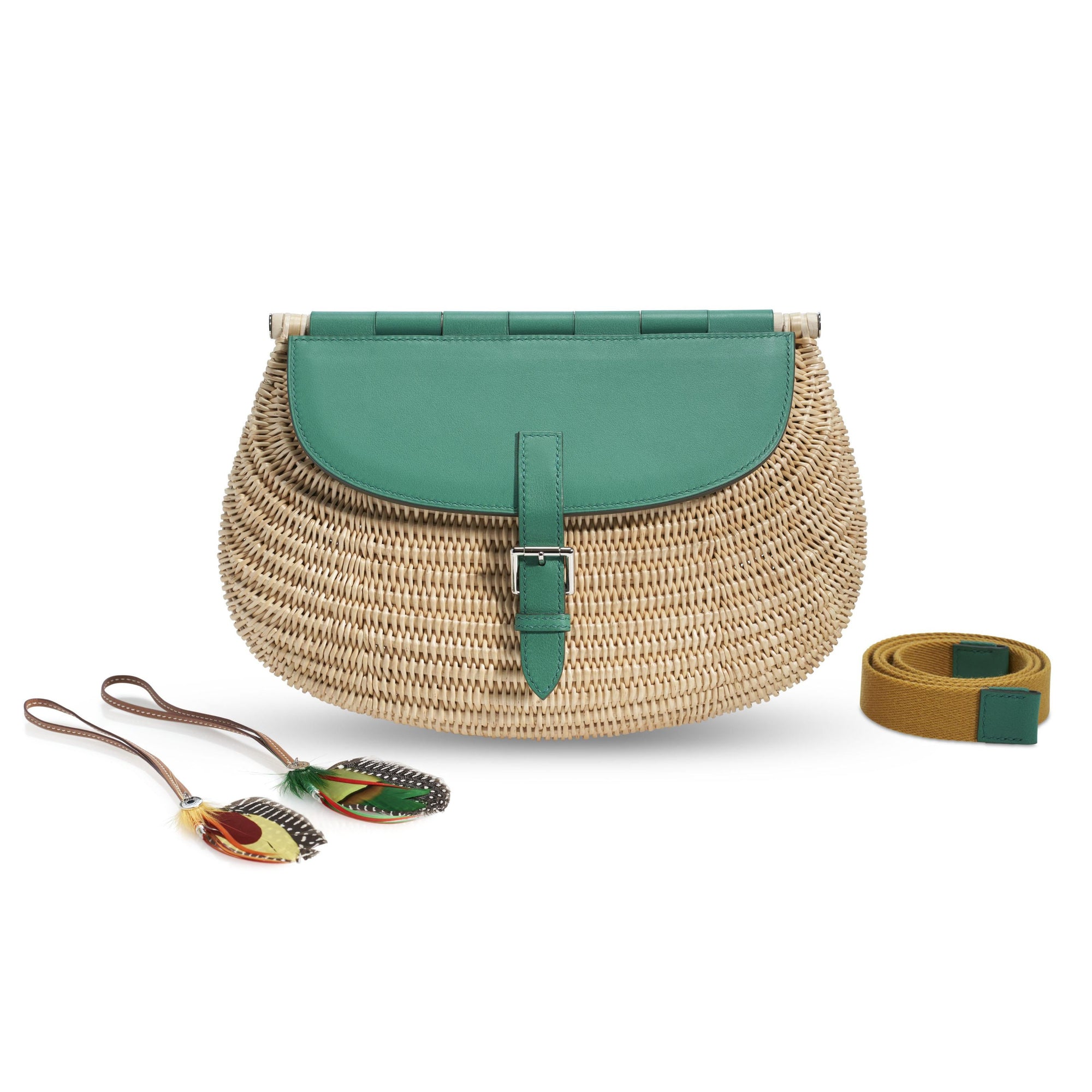 Hermès Picnic Fish Basket Vert Vertigo Osier Wicker Swift Palladium Hardware