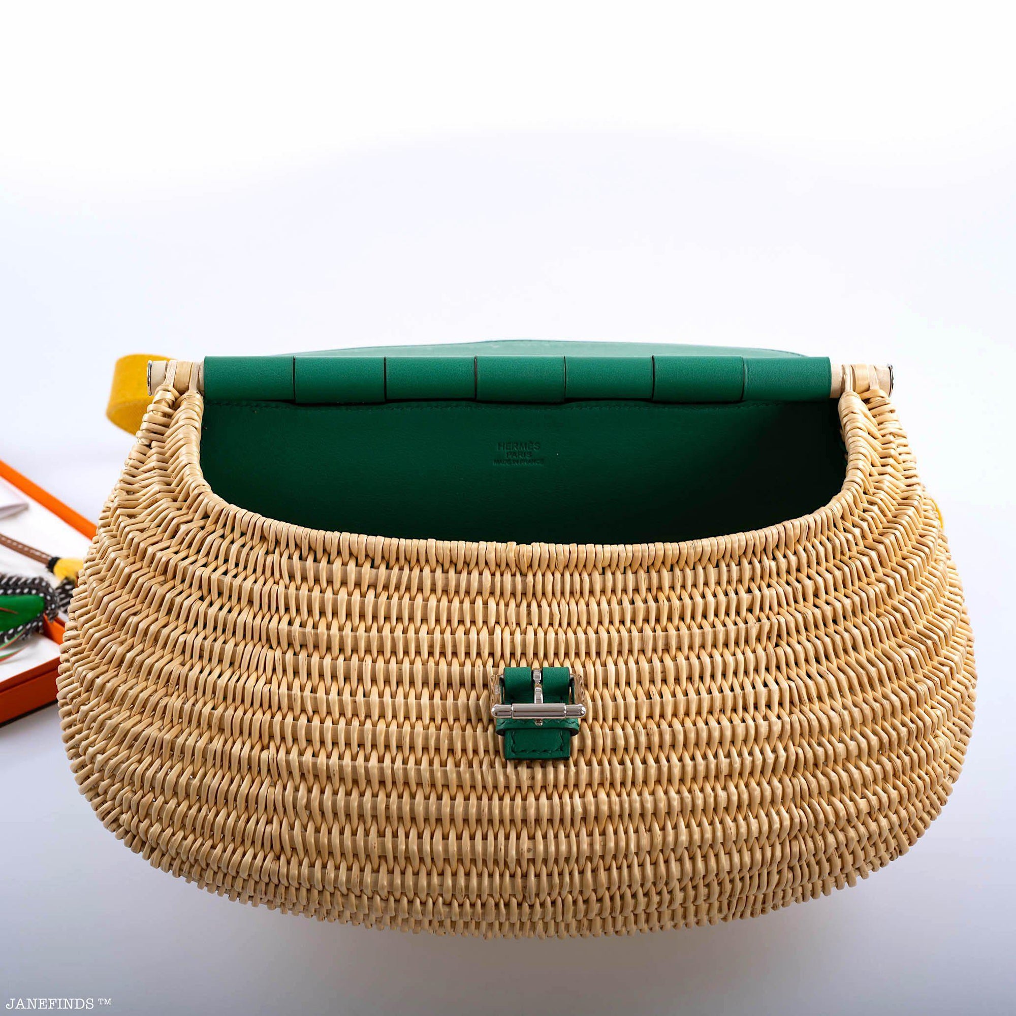 Hermès Picnic Fish Basket Vert Vertigo Osier Wicker Swift Palladium Hardware
