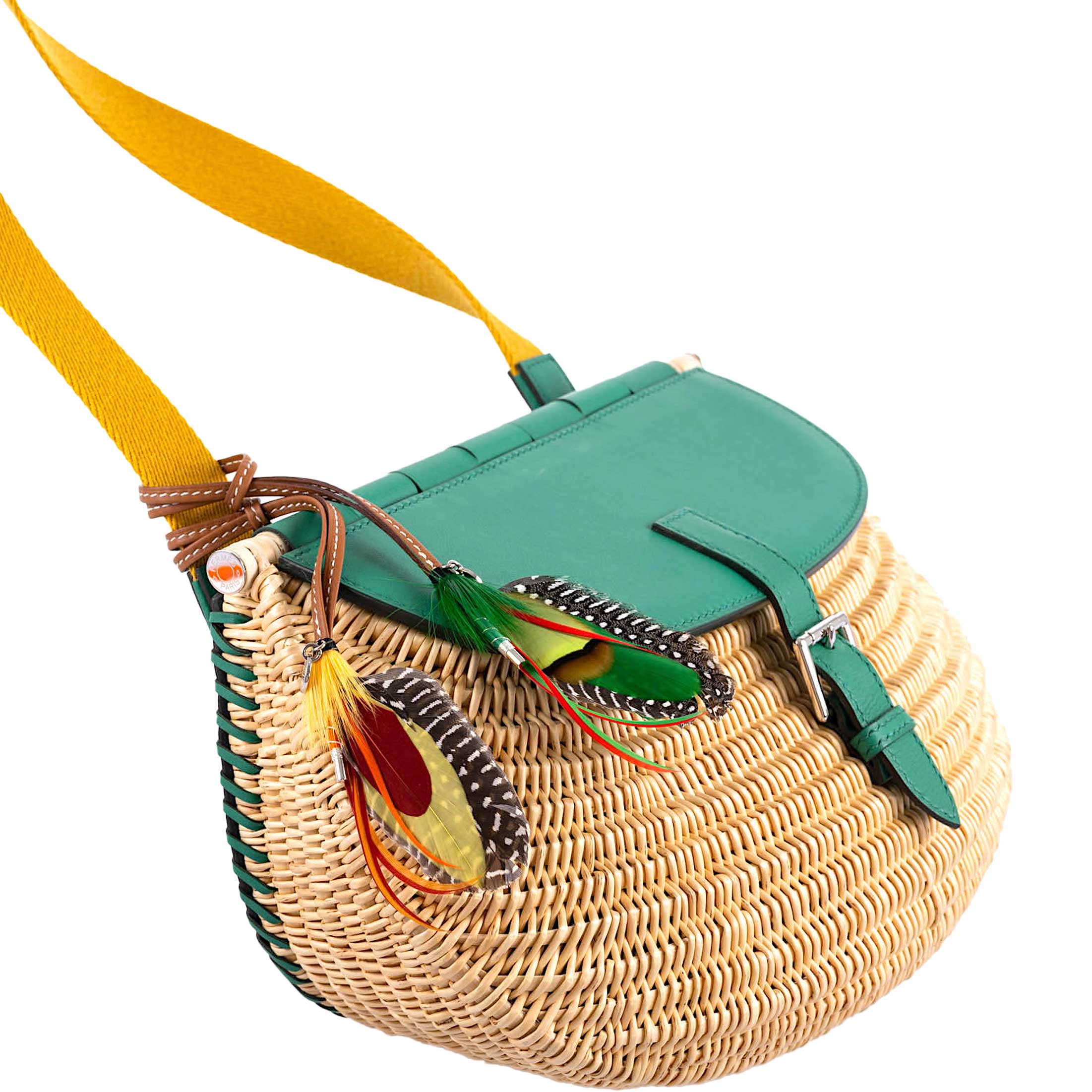 Hermès Picnic Fish Basket Vert Vertigo Swift and Osier Wicker Palladium Hardware