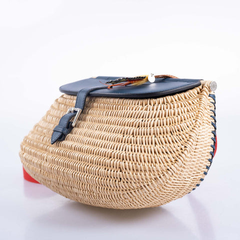 Hermès Picnic Fishing Bag Osier Wicker and Blue Swift, Red Strap Palladium Hardware