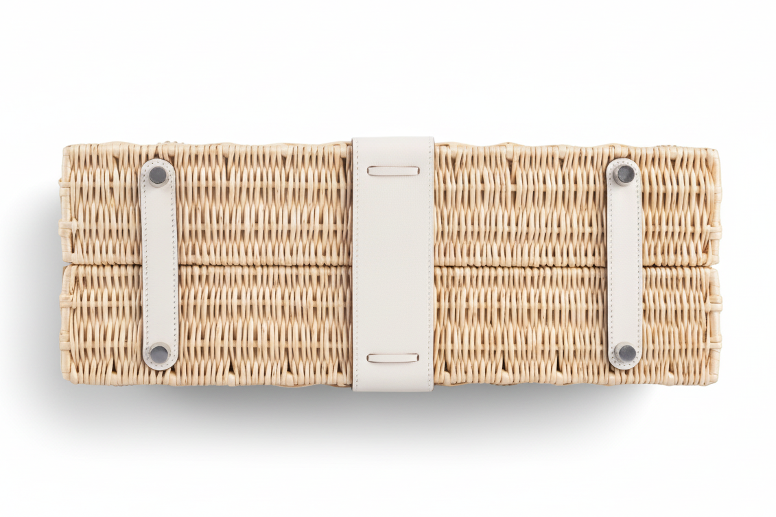 Hermès Picnic Kelly 35 Nata Swift and Osier Wicker Palladium Hardware