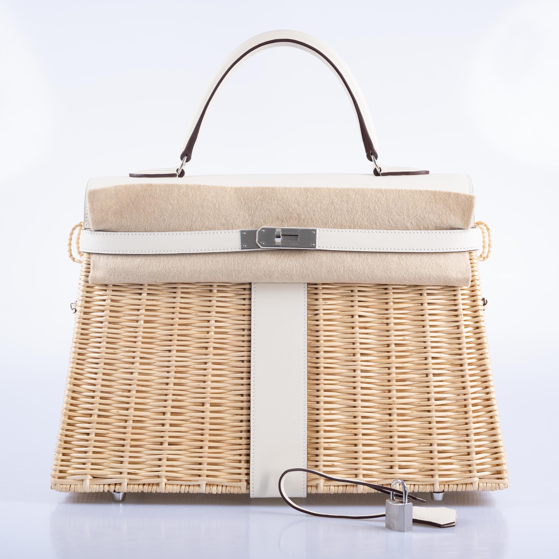 Hermès Picnic Kelly 35 Nata Swift and Osier Wicker Palladium Hardware