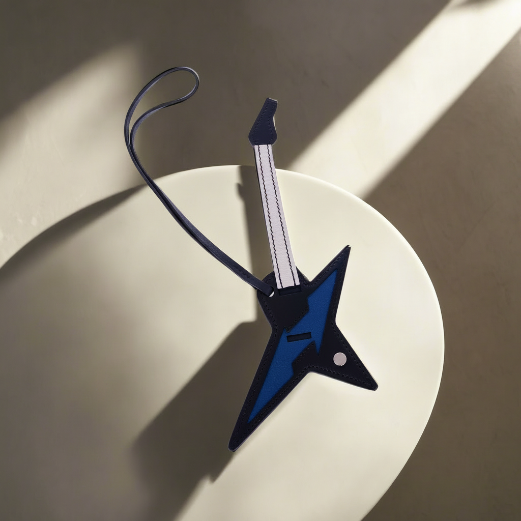 Hermès Rock Guitar Bag Charm Noir Bleu Craie Palladium