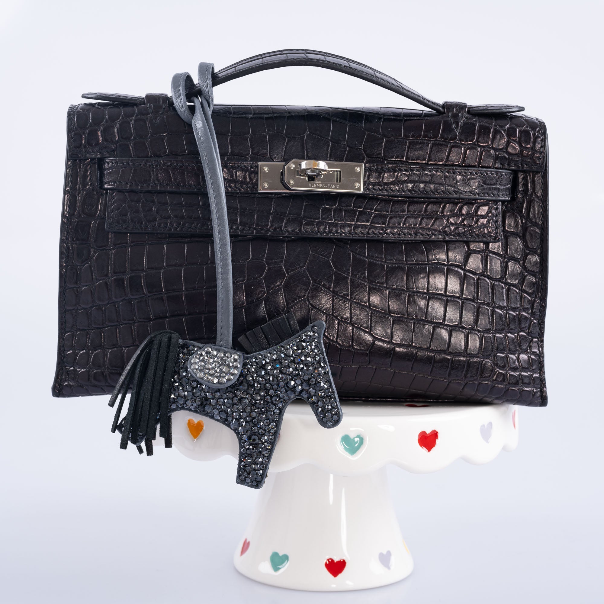 Hermès Rodeo Black Bag Charm Custom Swarovski PM