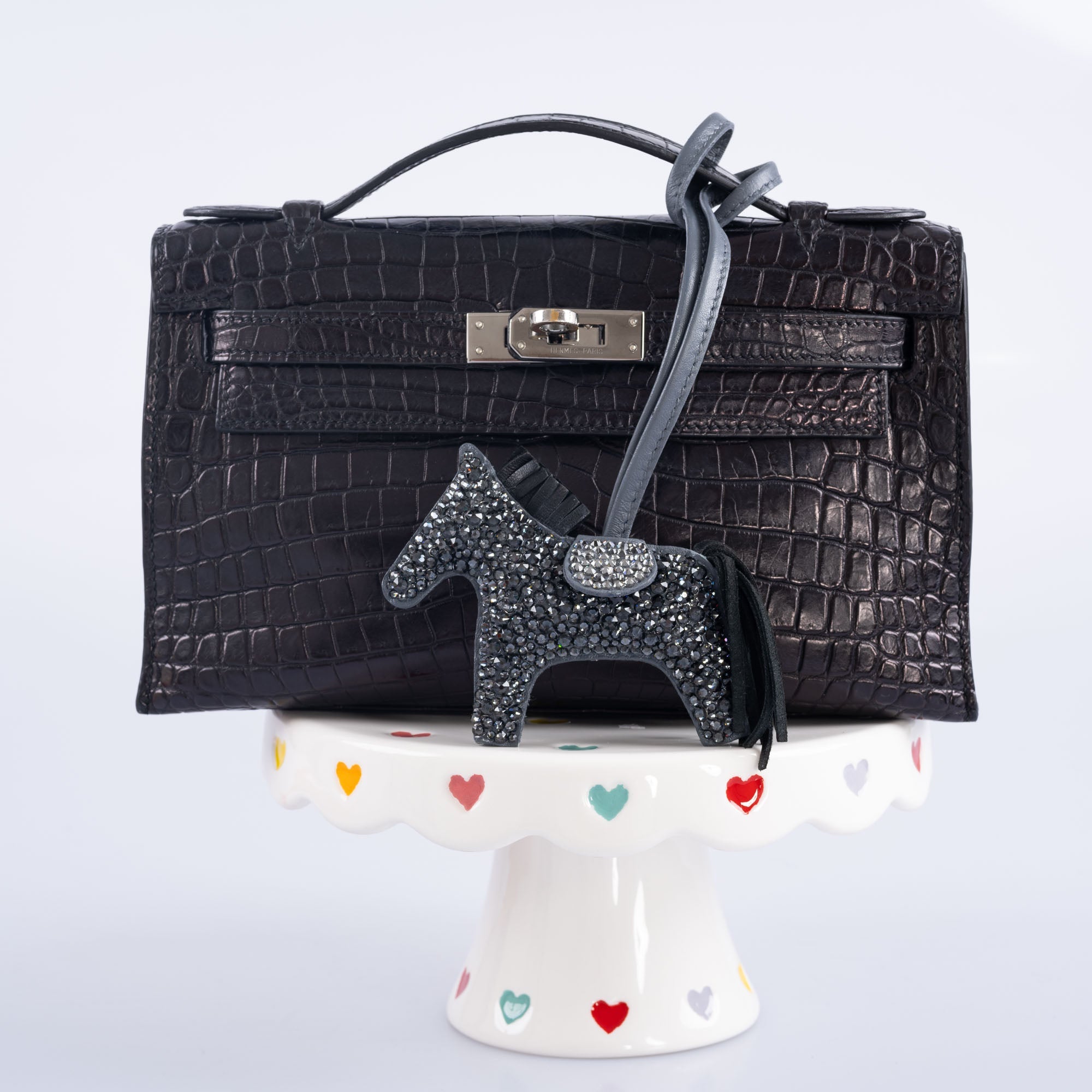 Hermès Rodeo Black Bag Charm Custom Swarovski PM