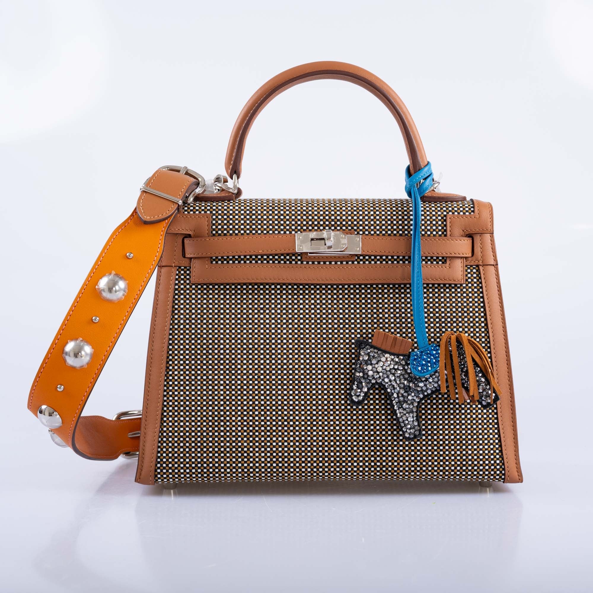 Hermès Rodeo Gold and Blue Aztec Bag Charm Custom Swarovski PM