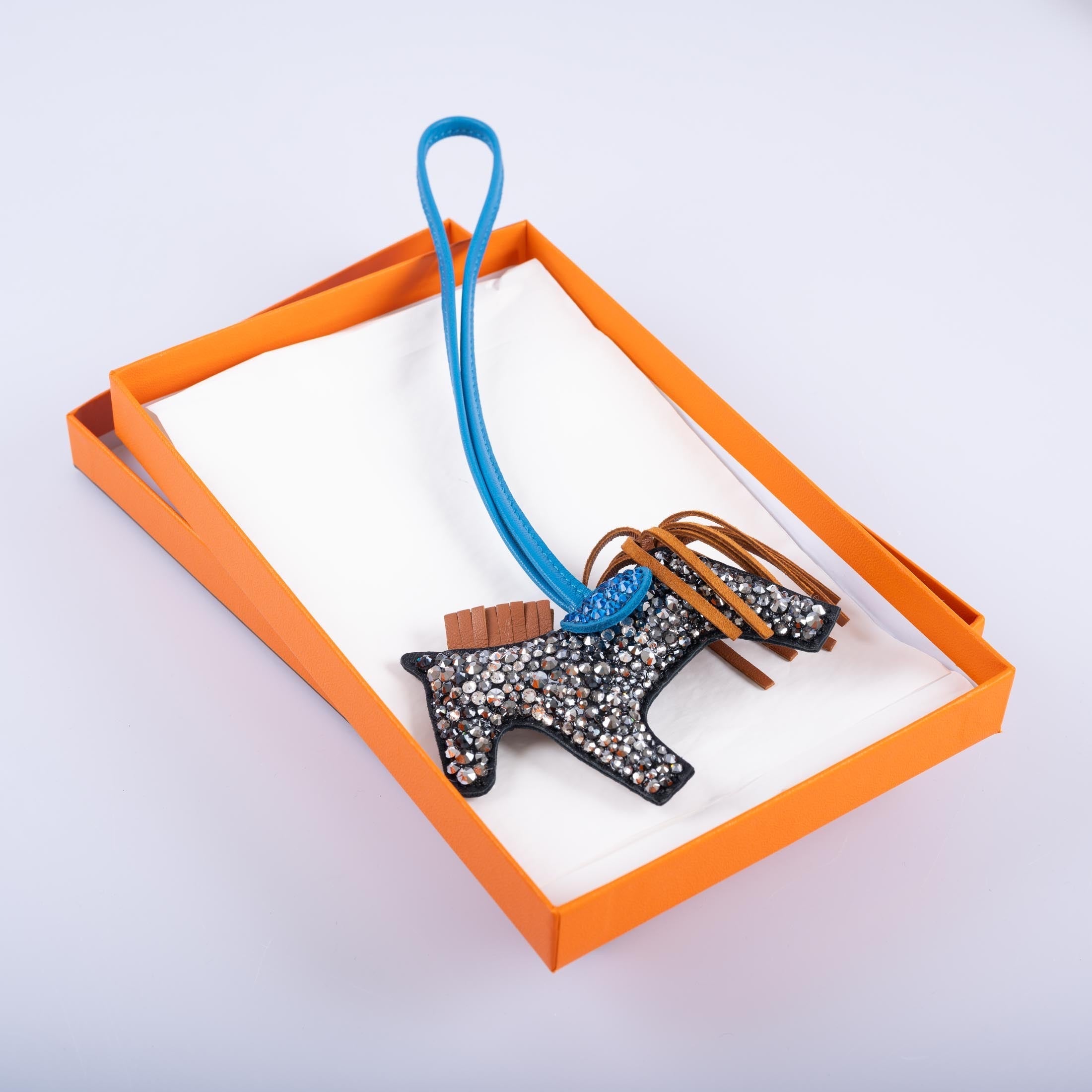 Hermès Rodeo Gold and Blue Aztec Bag Charm Custom Swarovski PM