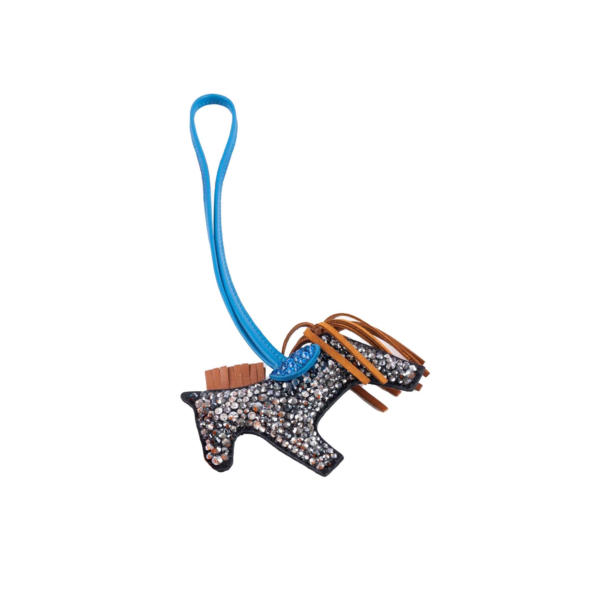 Hermès Rodeo Gold and Blue Aztec Bag Charm Custom Swarovski PM