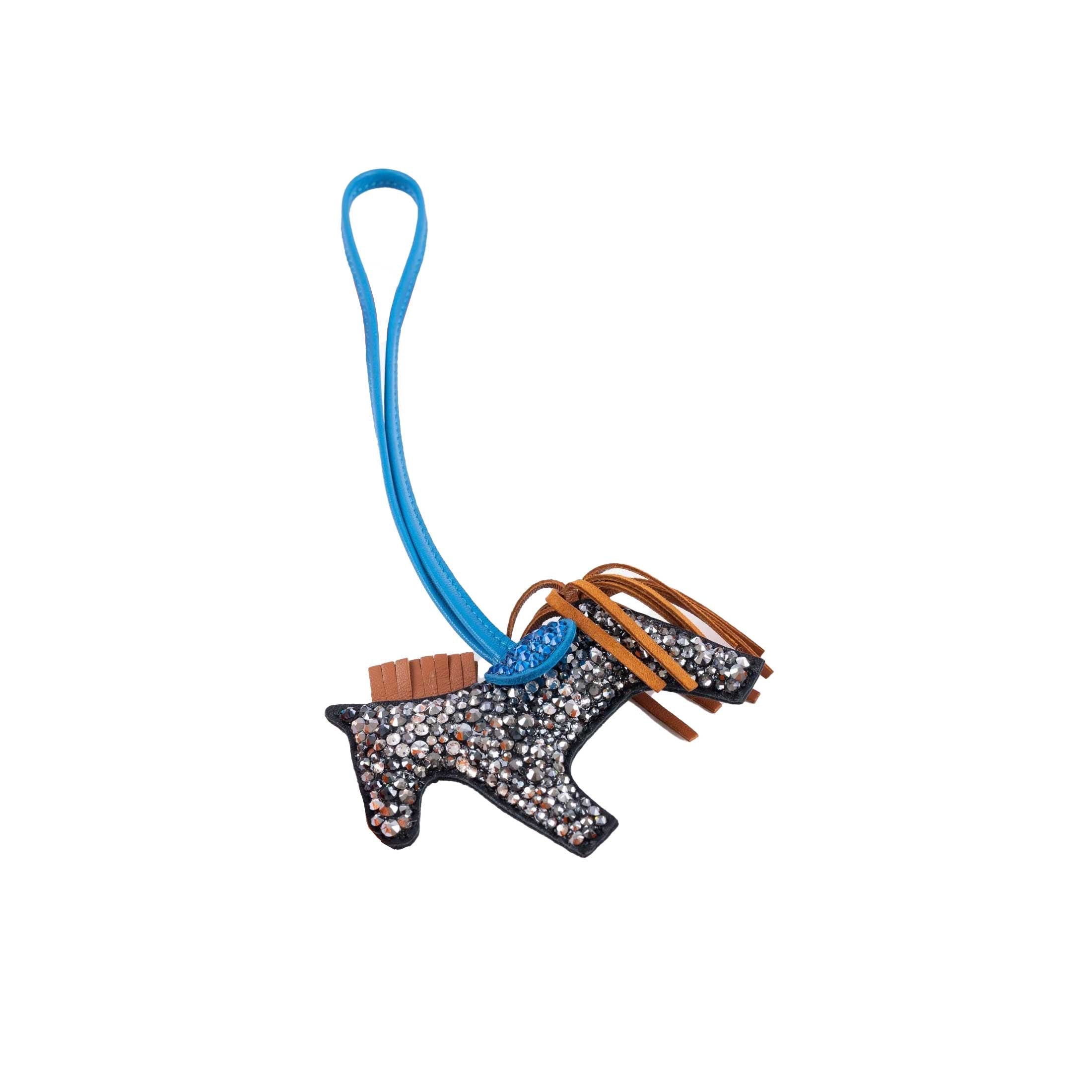 Hermès Rodeo Gold and Blue Aztec Bag Charm Custom Swarovski PM