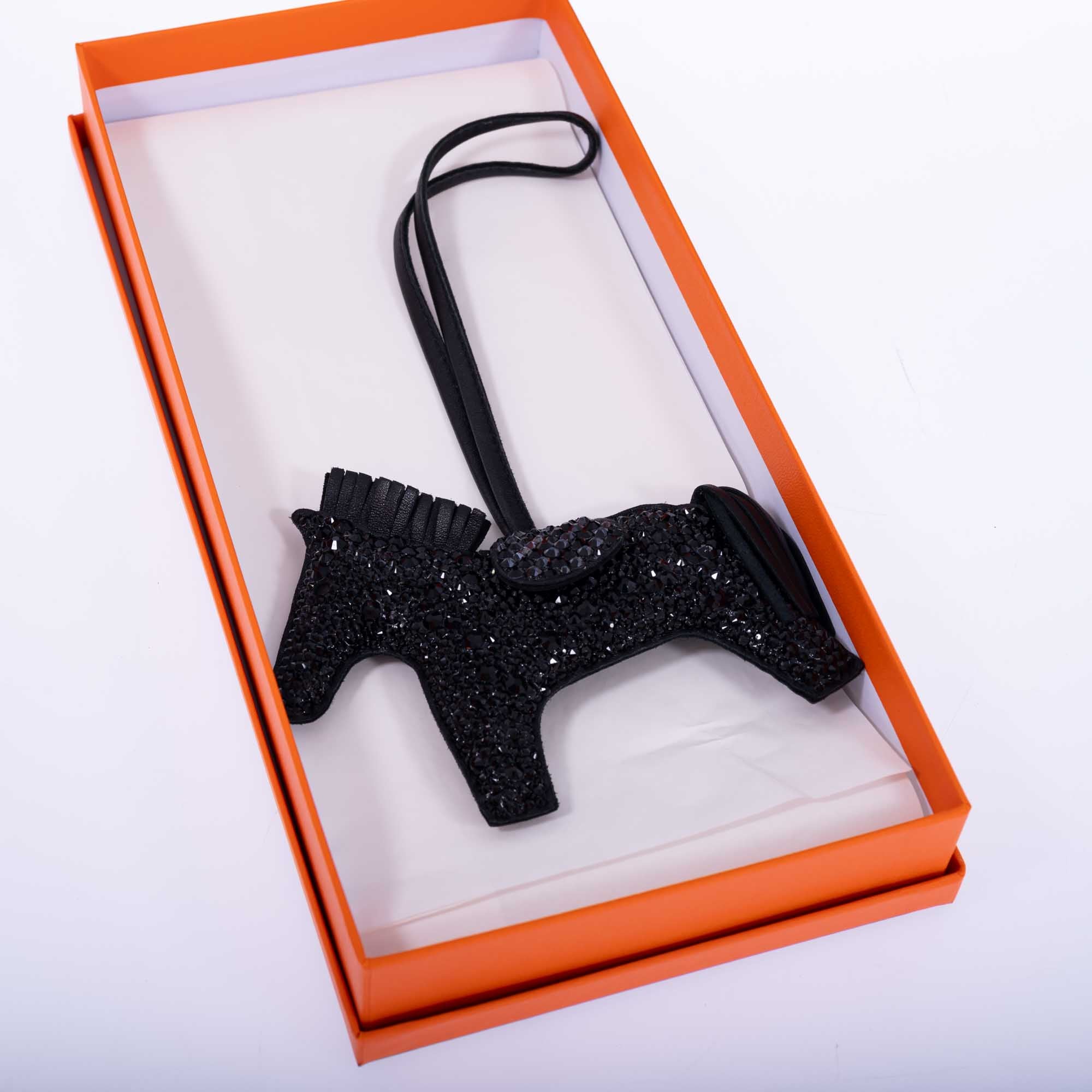 Hermès Rodeo MM GriGri Noir So Black Milo Charm Custom Swarovski