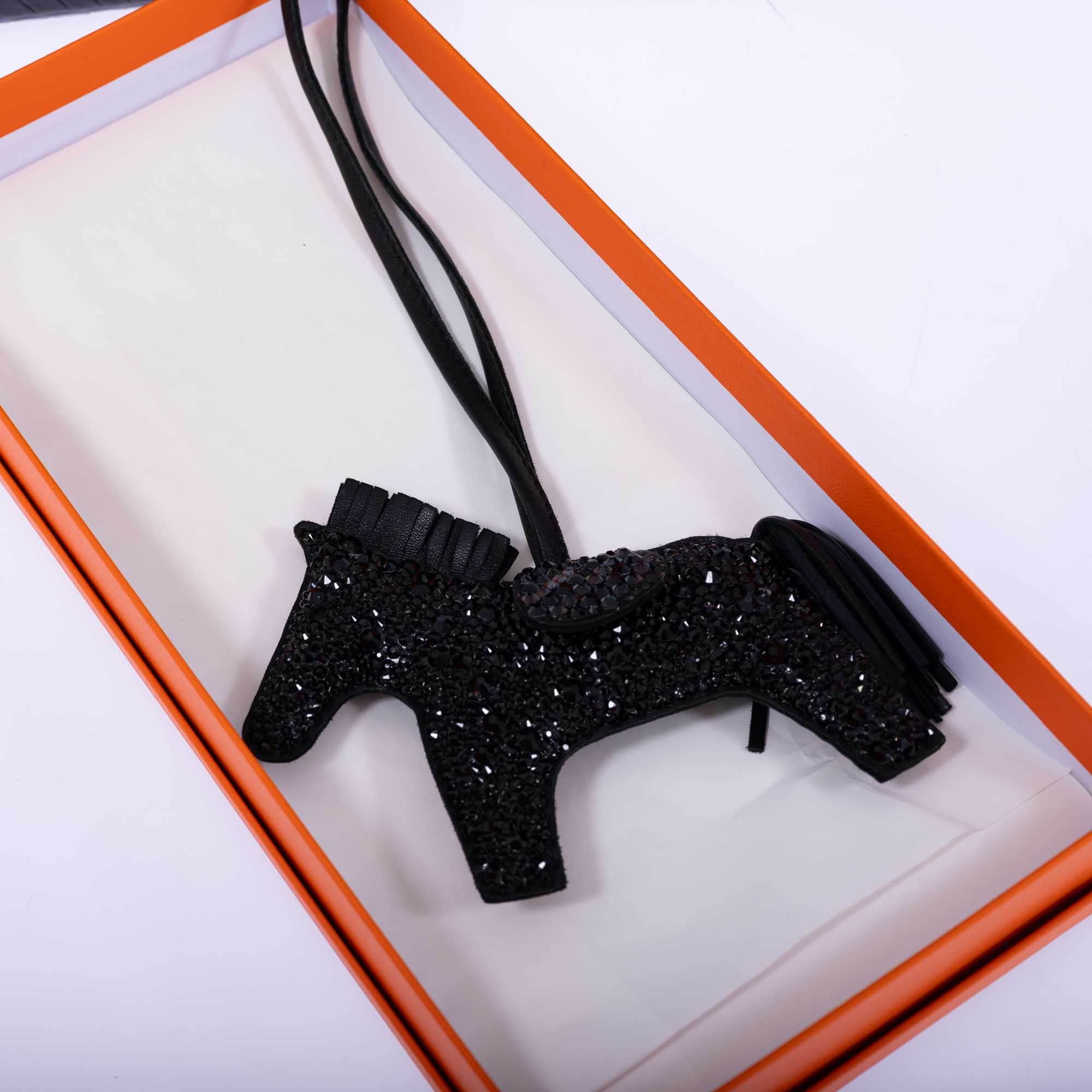 Hermès Rodeo MM GriGri Noir So Black Milo Charm Custom Swarovski