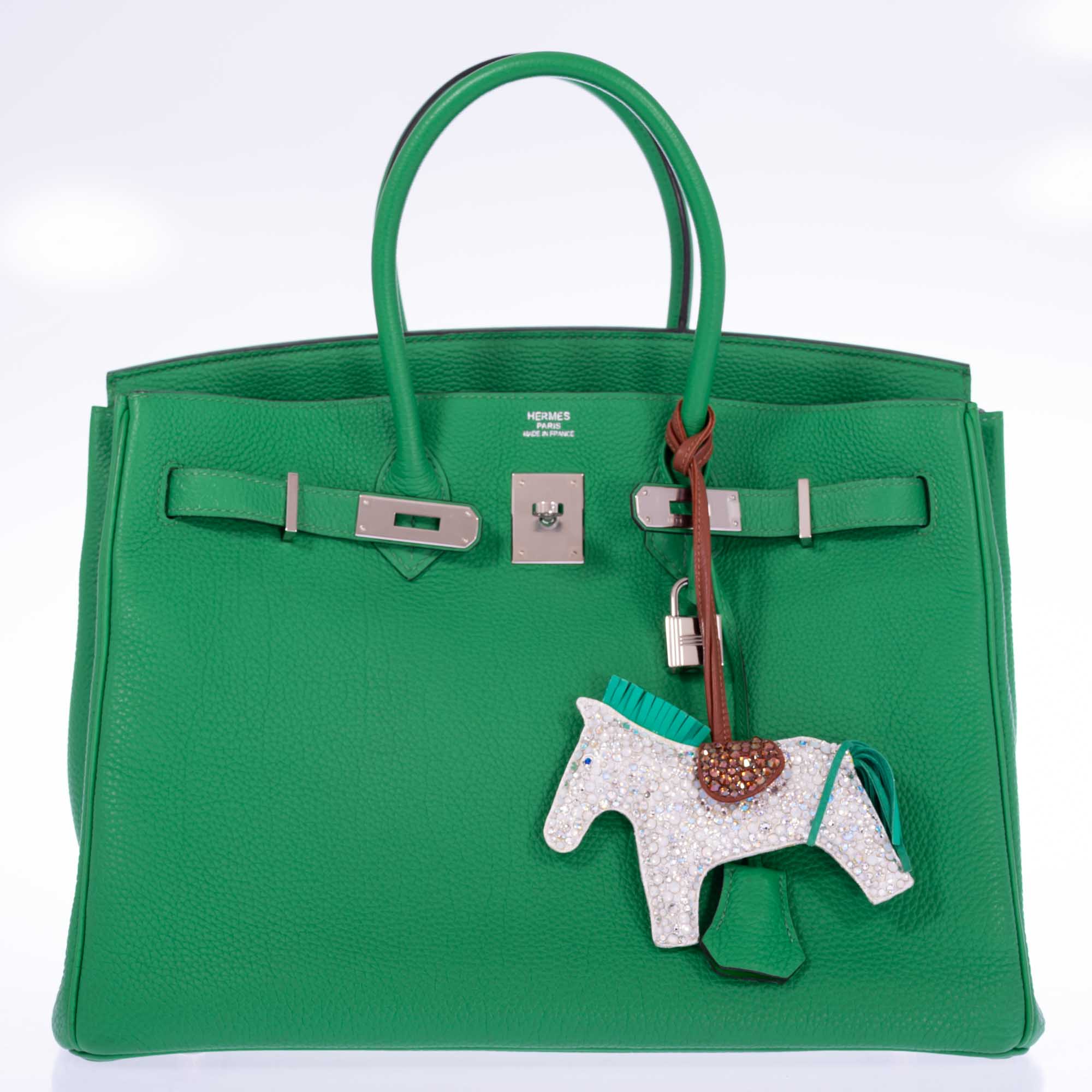 Hermès Rodeo MM Milo Lambskin White and Menthe Charm Custom Swarovski