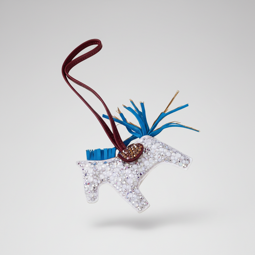 Hermès Rodeo Milo Blue Aztec and Ombré Charm Custom Swarovski PM