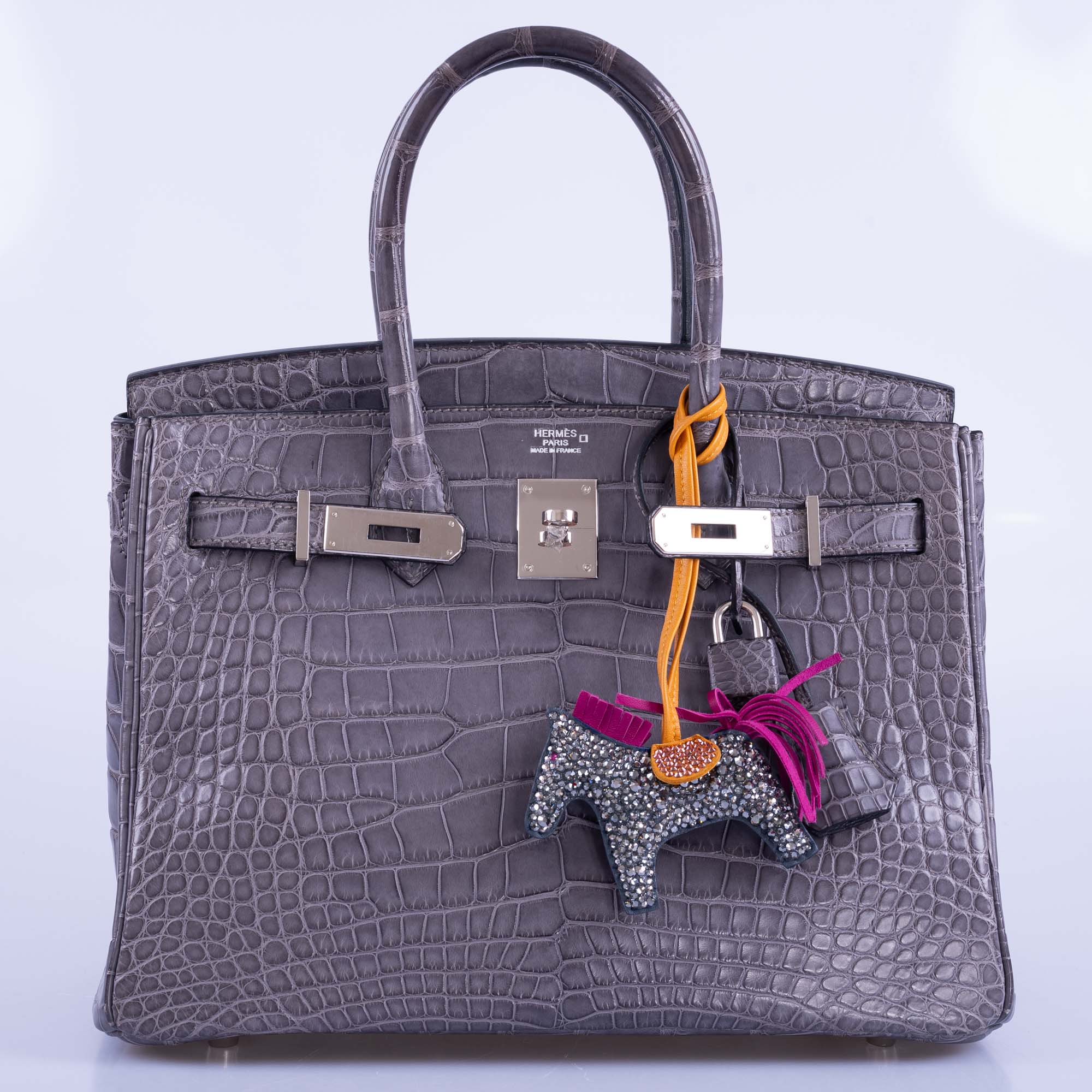 Hermès Rodeo Milo PM Charm JaneFinds Custom Shop Swarovski Crystal Anthracite & Magenta