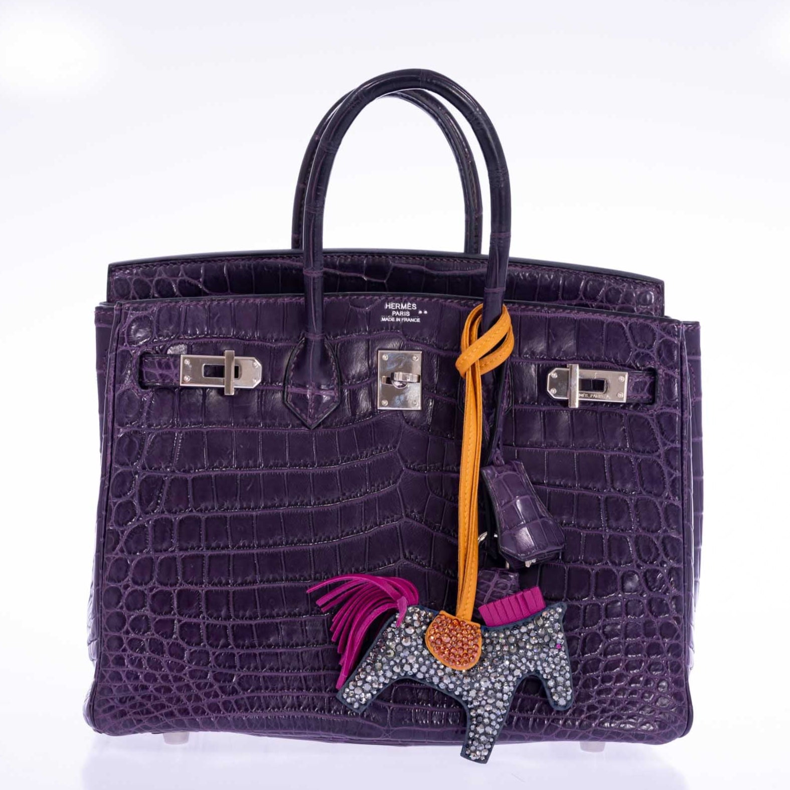 Hermès Rodeo Milo PM Charm JaneFinds Custom Shop Swarovski Crystal Anthracite & Magenta