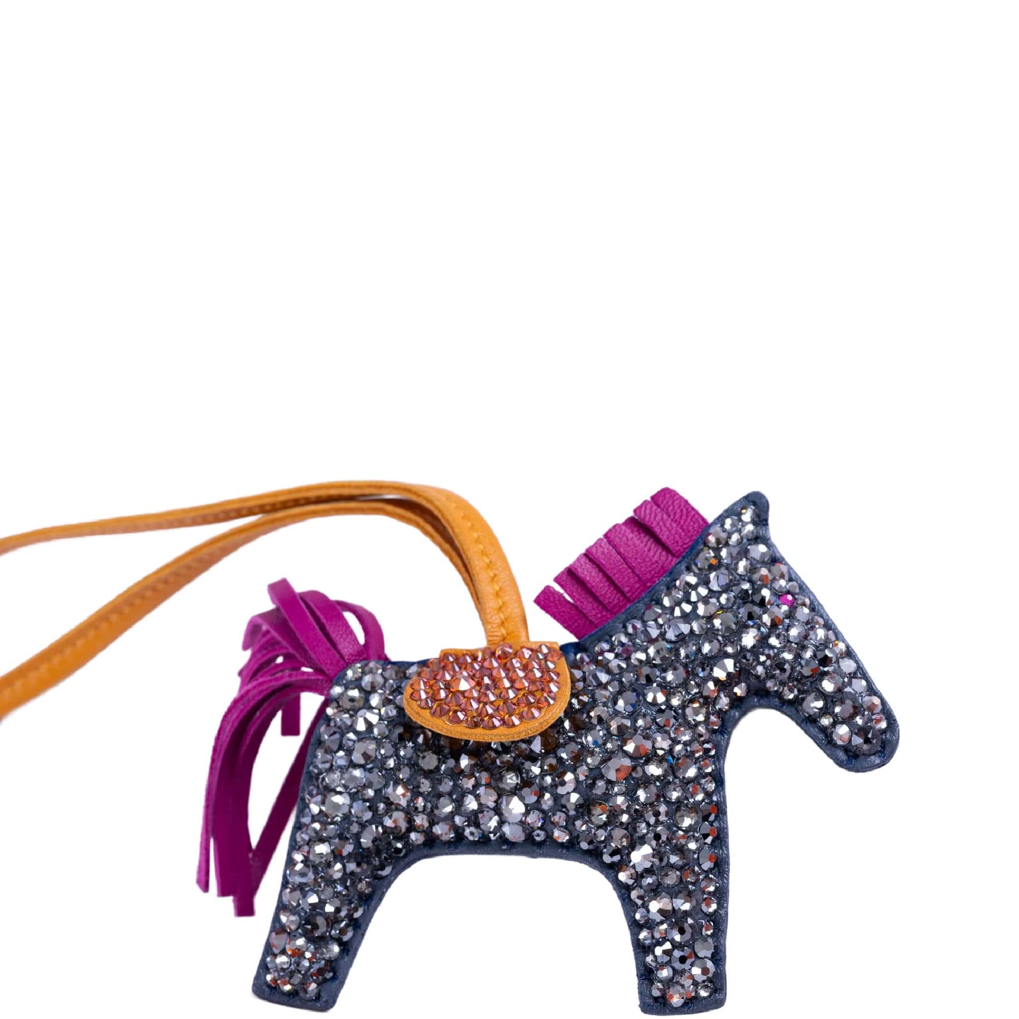 Hermès Rodeo Milo PM Charm JaneFinds Custom Shop Swarovski Crystal Anthracite & Magenta