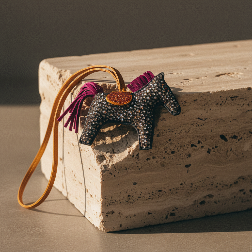 Hermès Rodeo Milo PM Charm JaneFinds Custom Shop Swarovski Crystal Anthracite & Magenta