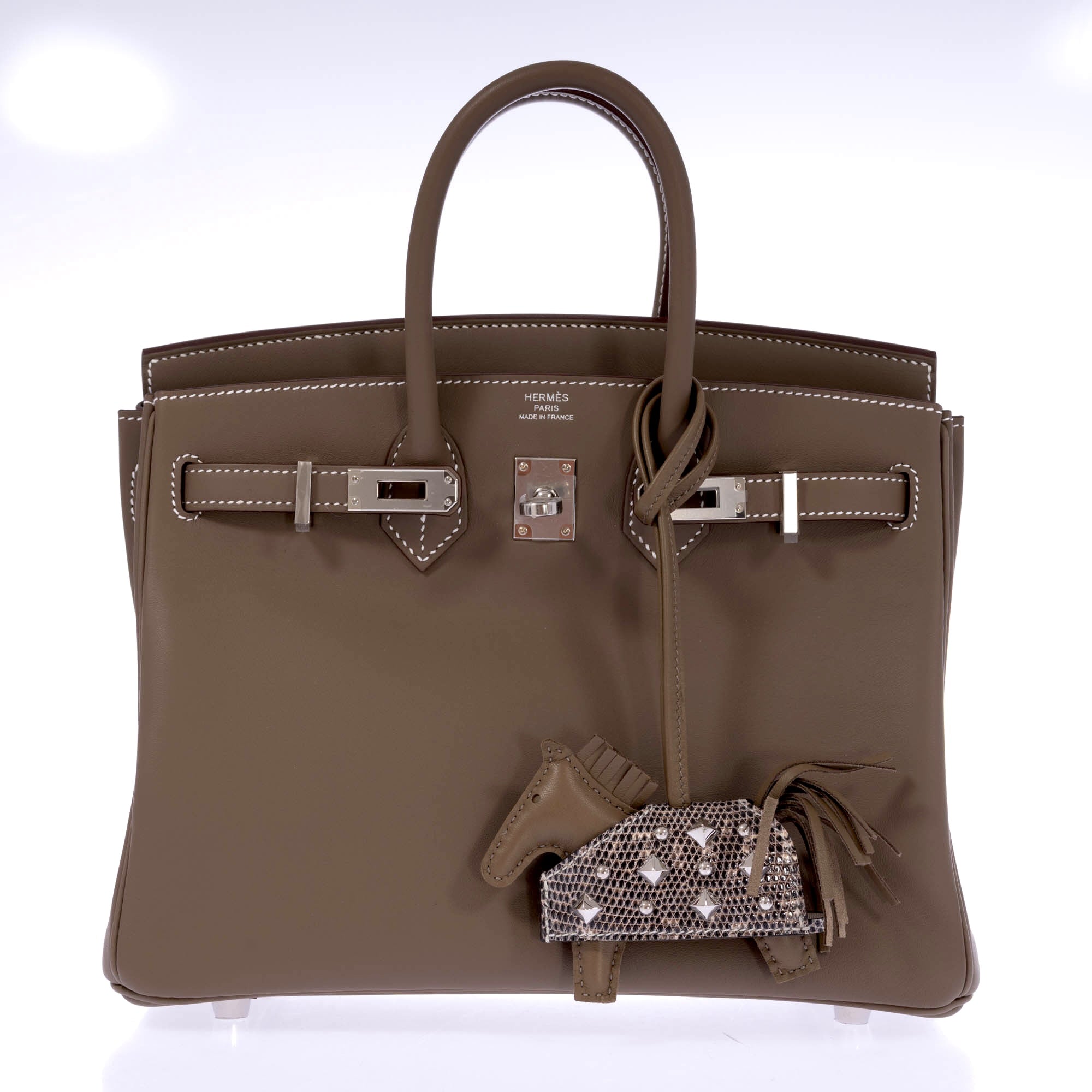 Hermès Rodeo PM Rock Charm Ombre Lizard & Milo Lambskin Palladium Studs