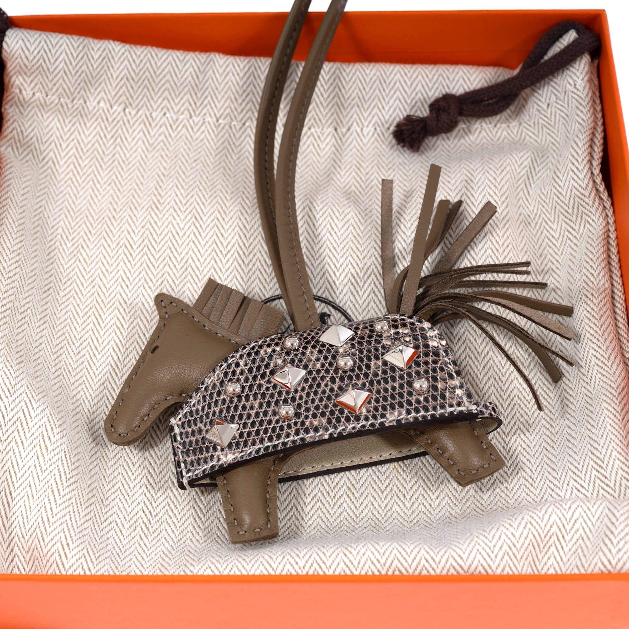 Hermès Rodeo PM Rock Charm Ombre Lizard & Milo Lambskin Palladium Studs