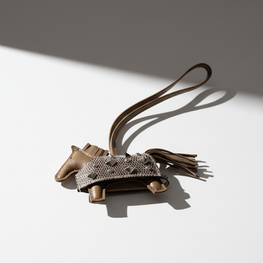 Hermès Rodeo PM Rock Charm Ombre Lizard & Milo Lambskin Palladium Studs