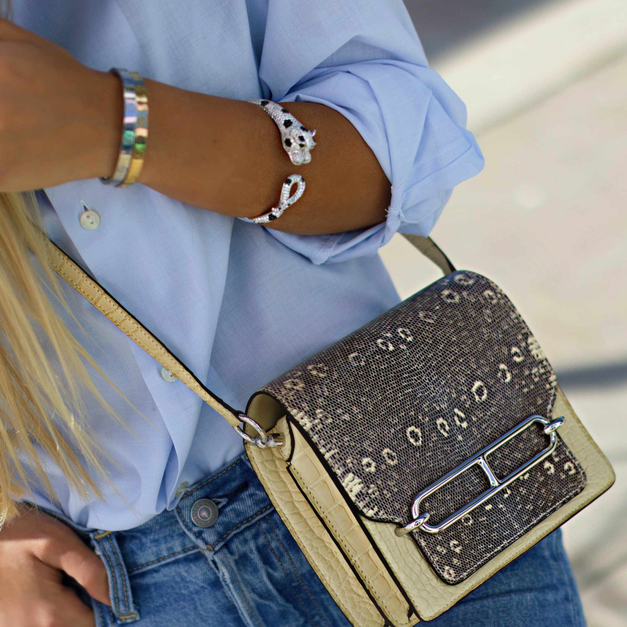 Hermès Roulis Mini Ombré Vanille Matte Alligator Mississippiensis/Natura Lézard Palladium Hardware