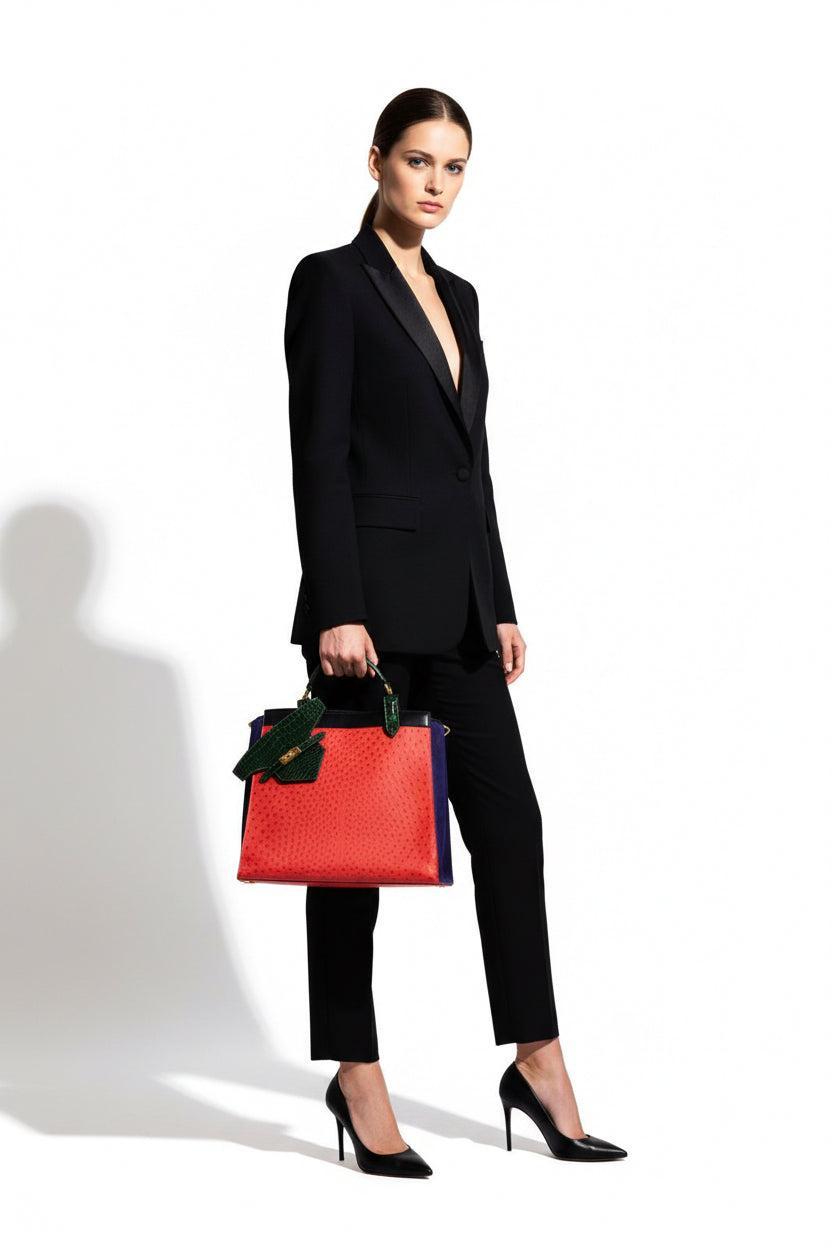 Hermès Sac Himalaya Symbiose Rouge Vif Ostrich, Doblis Suede, Box, and Porosus Crocodile Gold Hardware