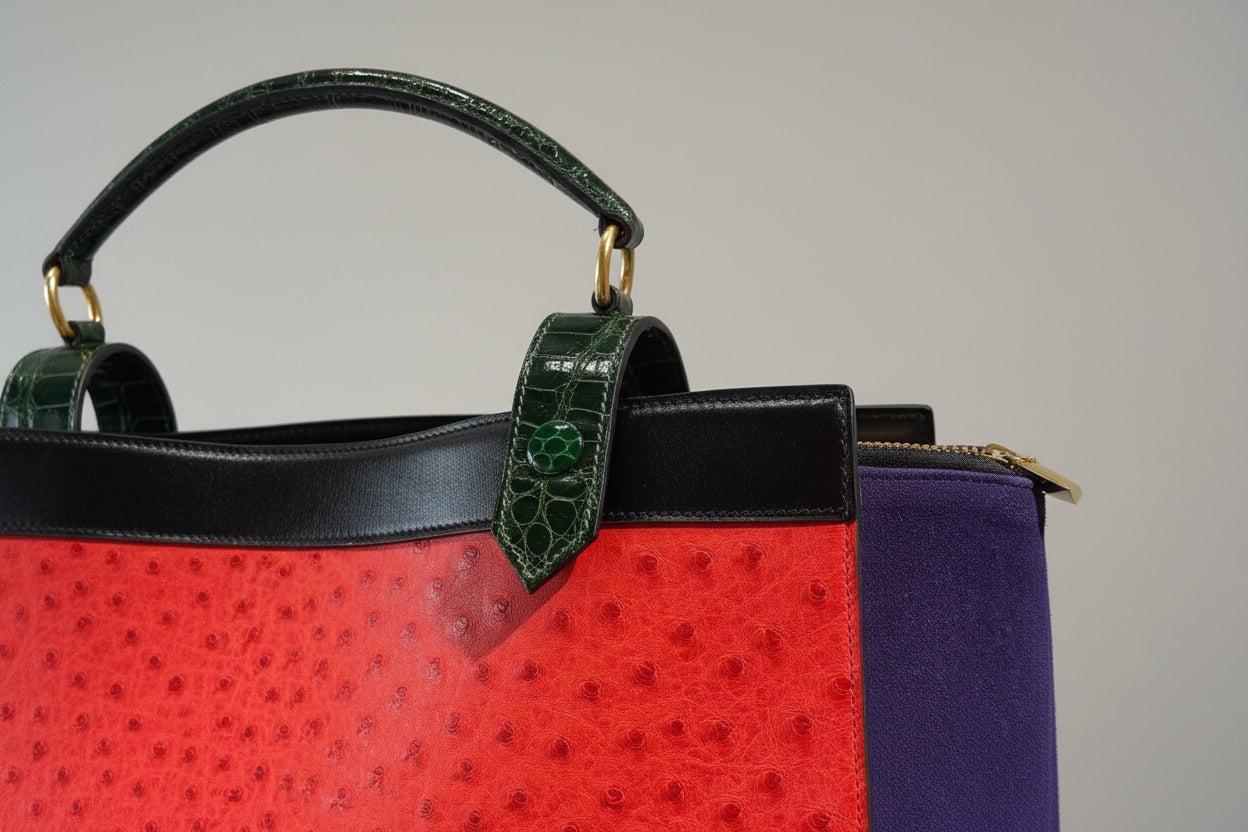 Hermès Sac Himalaya Symbiose Rouge Vif Ostrich, Doblis Suede, Box, and Porosus Crocodile Gold Hardware