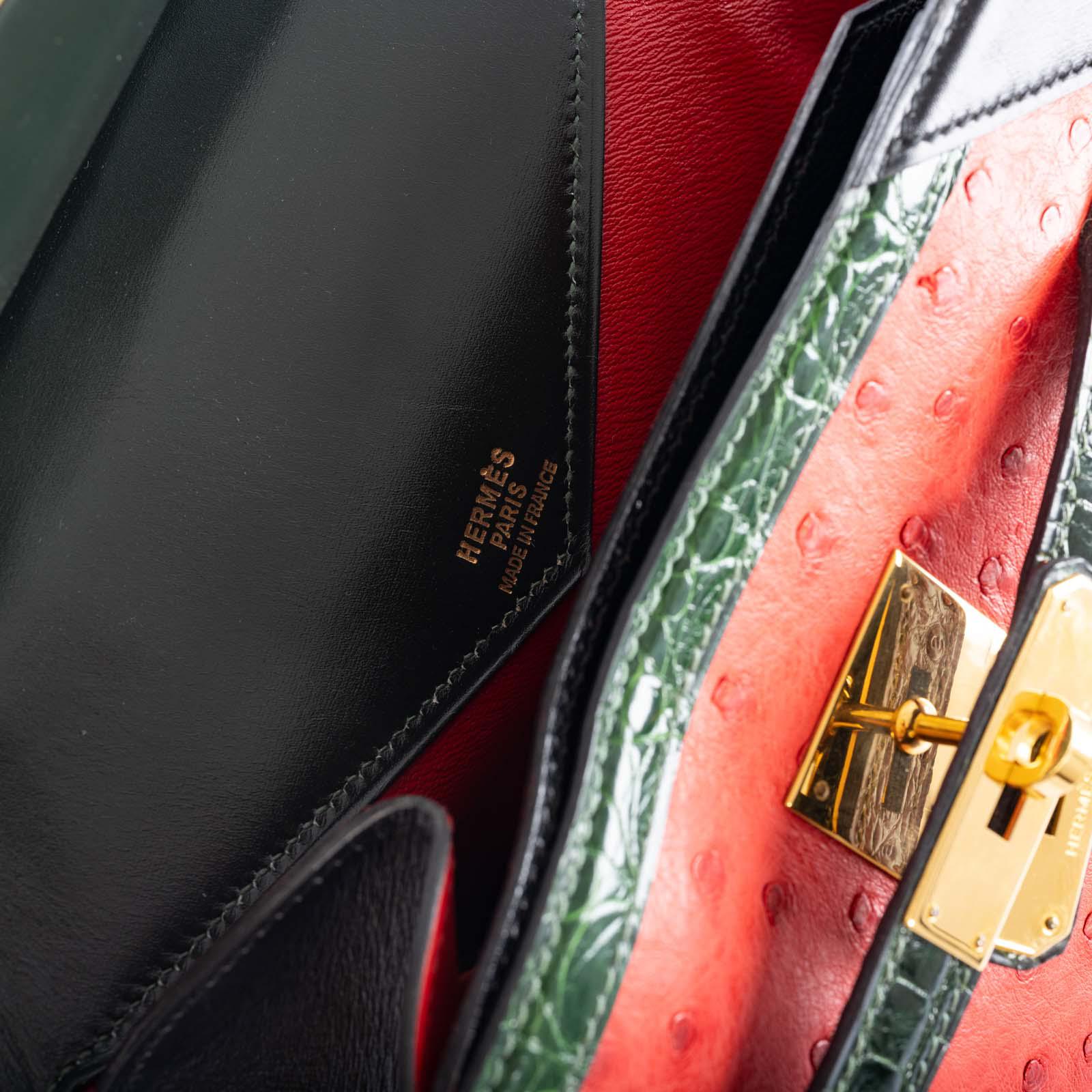 Hermès Sac Himalaya Symbiose Rouge Vif Ostrich Porosus Crocodile Gold Hardware