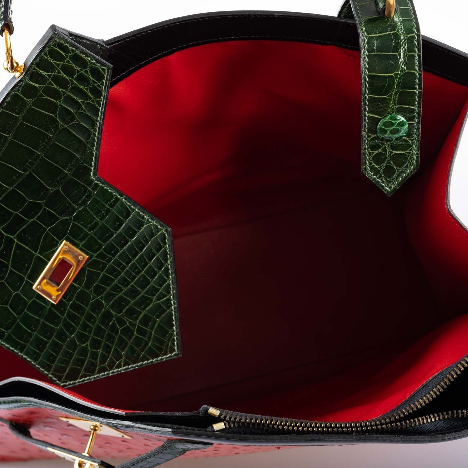 Hermès Sac Himalaya Symbiose Rouge Vif Ostrich Porosus Crocodile Gold Hardware