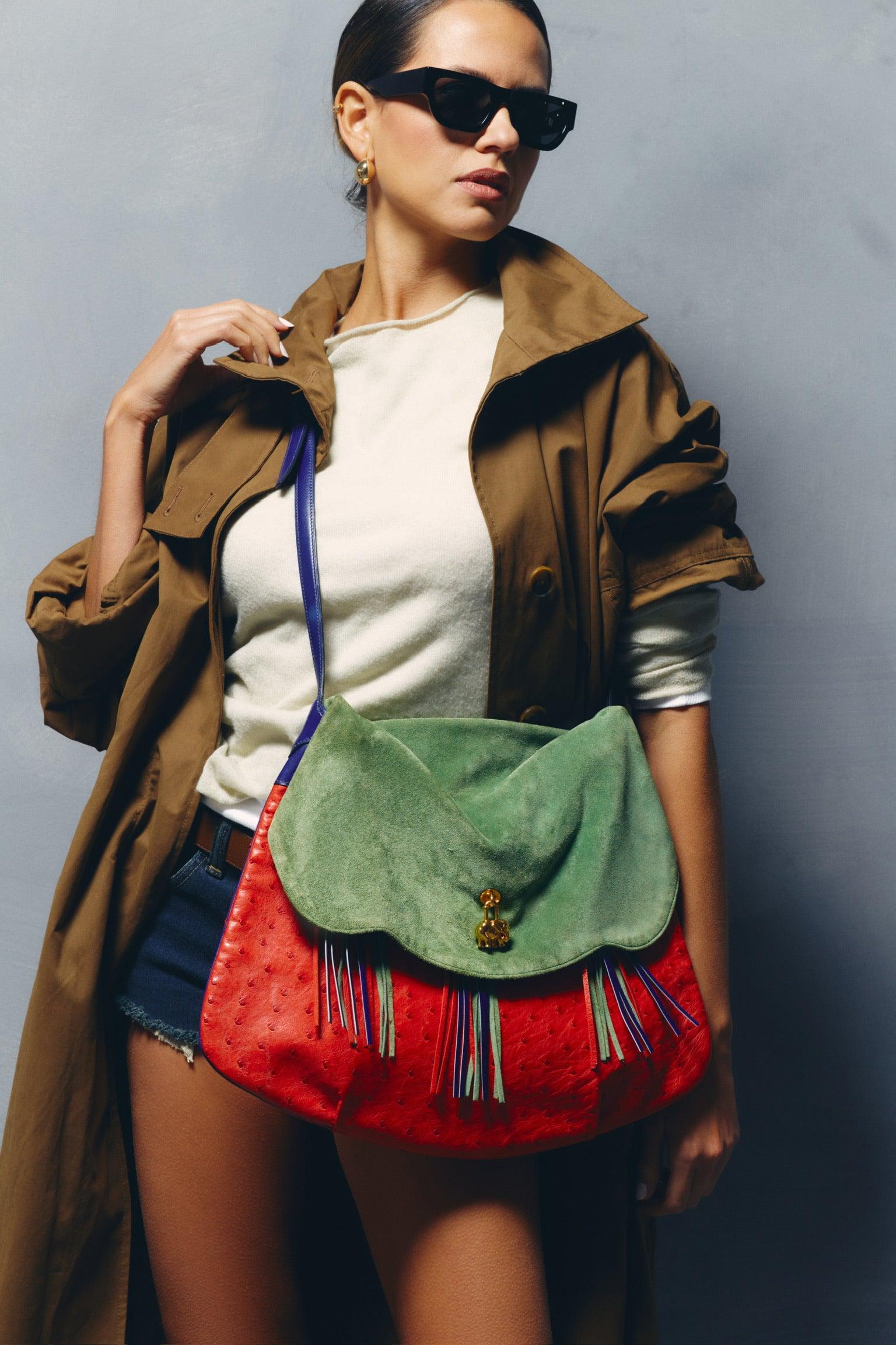 Hermès Sac Symbiose Rouge Vif Ostrich Vert Olive Doblis Box Calf Gold Hardware