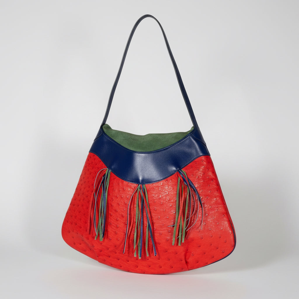 Hermès Sac Symbiose Rouge Vif Ostrich Vert Olive Doblis Box Calf Gold Hardware