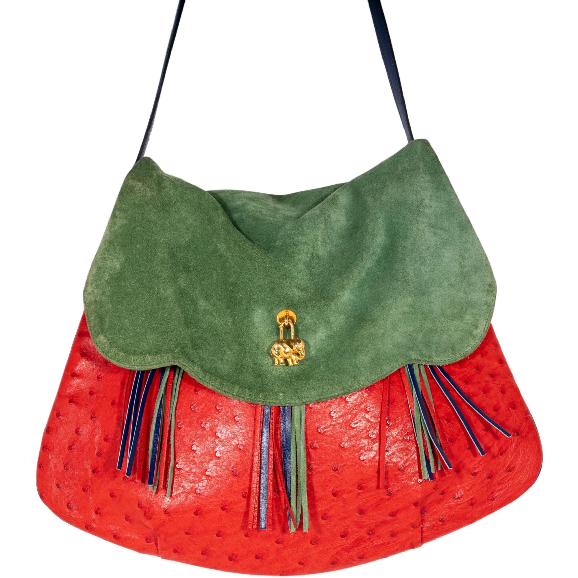 Hermès Sac Symbiose Rouge Vif Ostrich Vert Olive Doblis Box Calf Gold Hardware