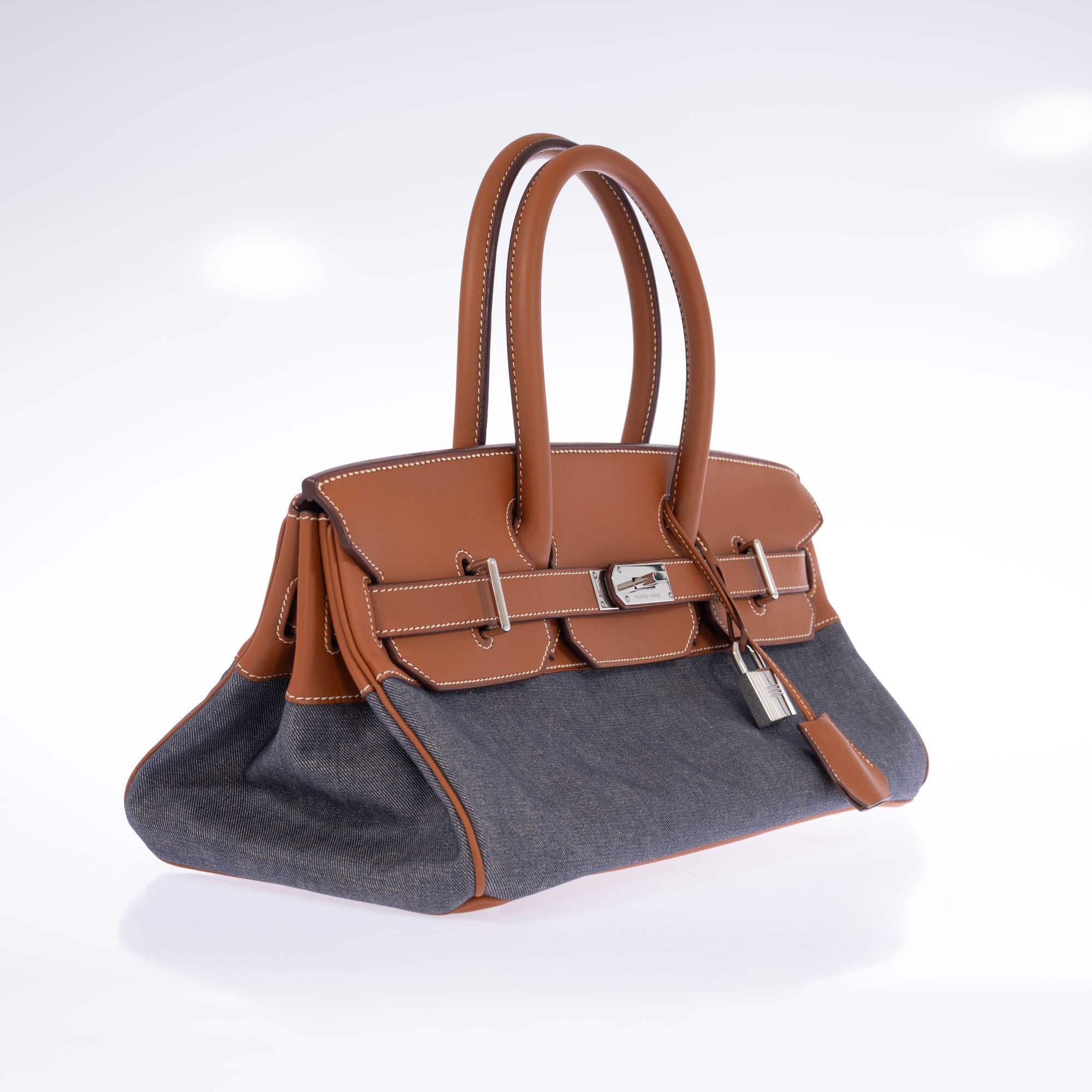 Hermès Shoulder Birkin 42 JPG Fauve Barenia and Dark Blue Denim Palladium Hardware