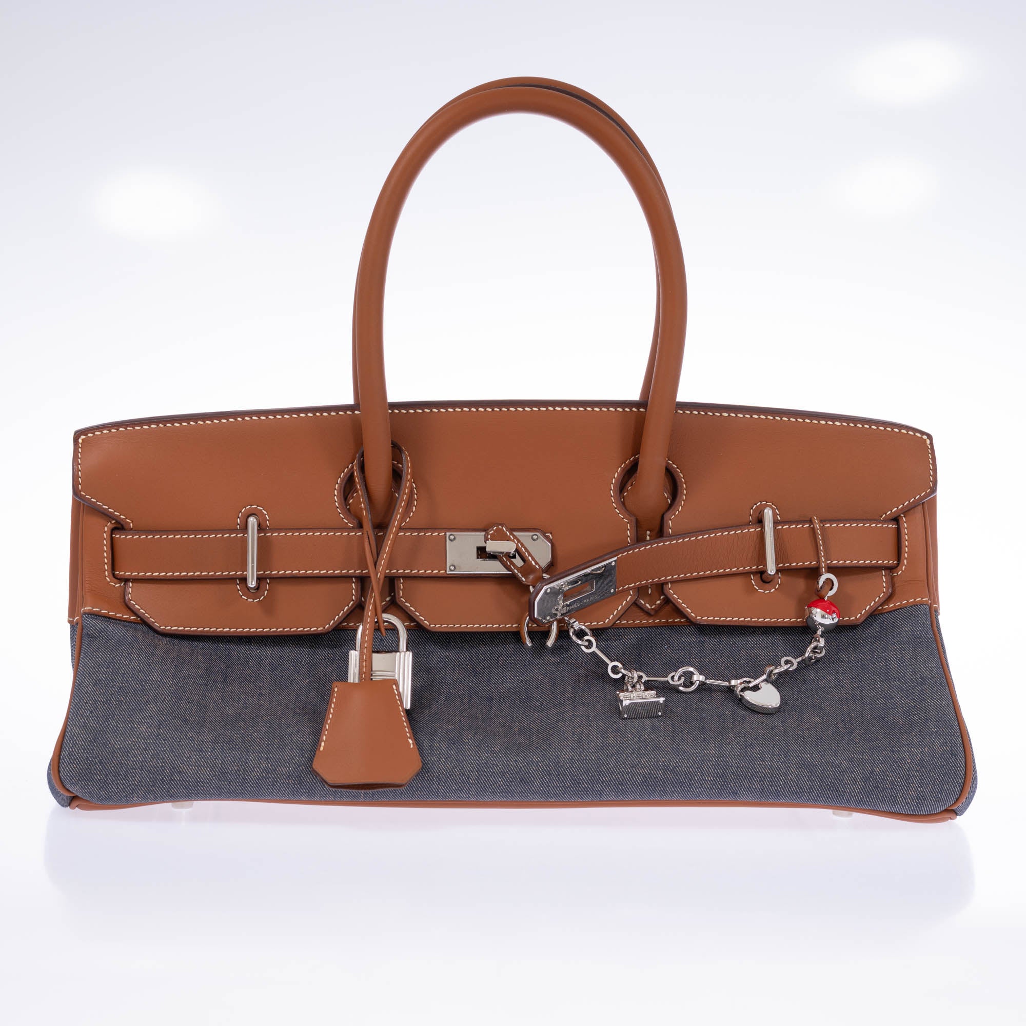 Hermès Shoulder Birkin 42 JPG Fauve Barenia and Dark Blue Denim Palladium Hardware