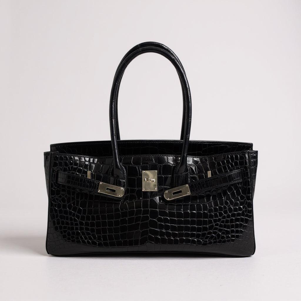 Hermès Shoulder Birkin 42 JPG II Shiny Black Porosus Crocodile Palladium Hardware