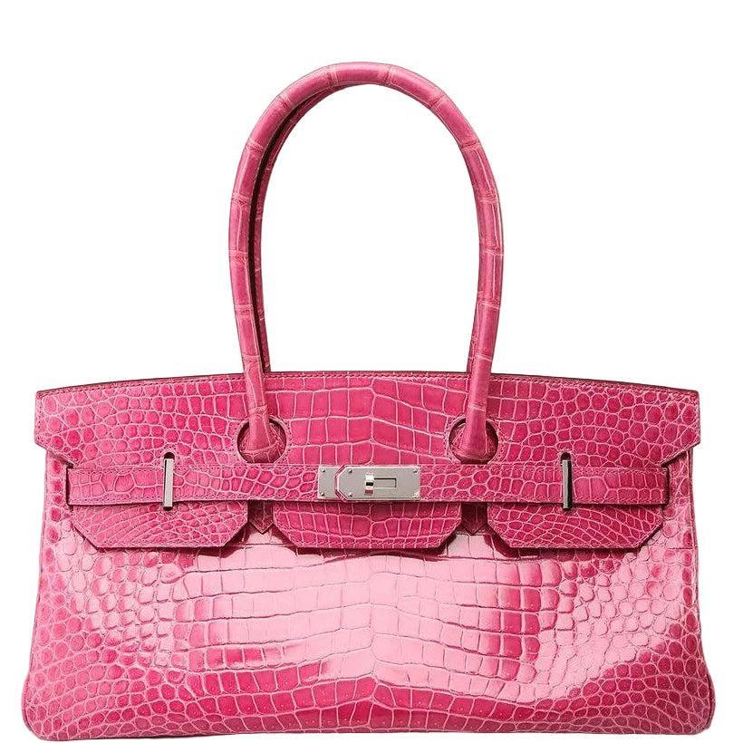Hermès Shoulder Birkin 42 JPG Rose Tyrien Shiny Porosus Crocodile Palladium Hardware
